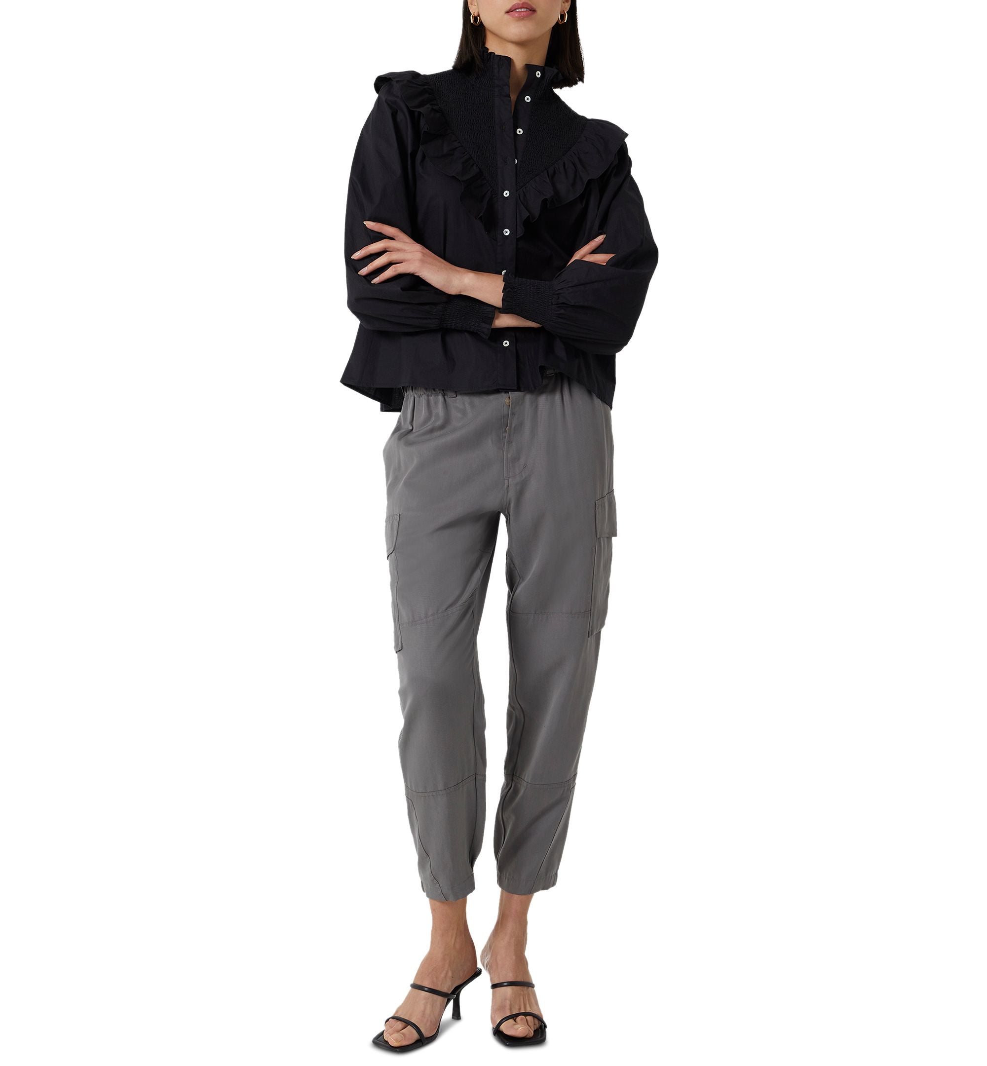 French Connection Cotton Ruffled Smocked Blouse