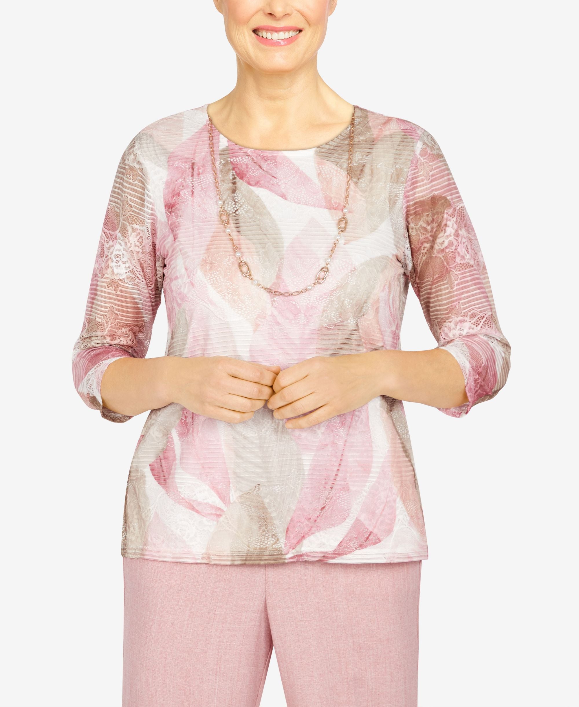 Plus Size Magnolia Springs Watercolor Leaves Lace Biadere Top