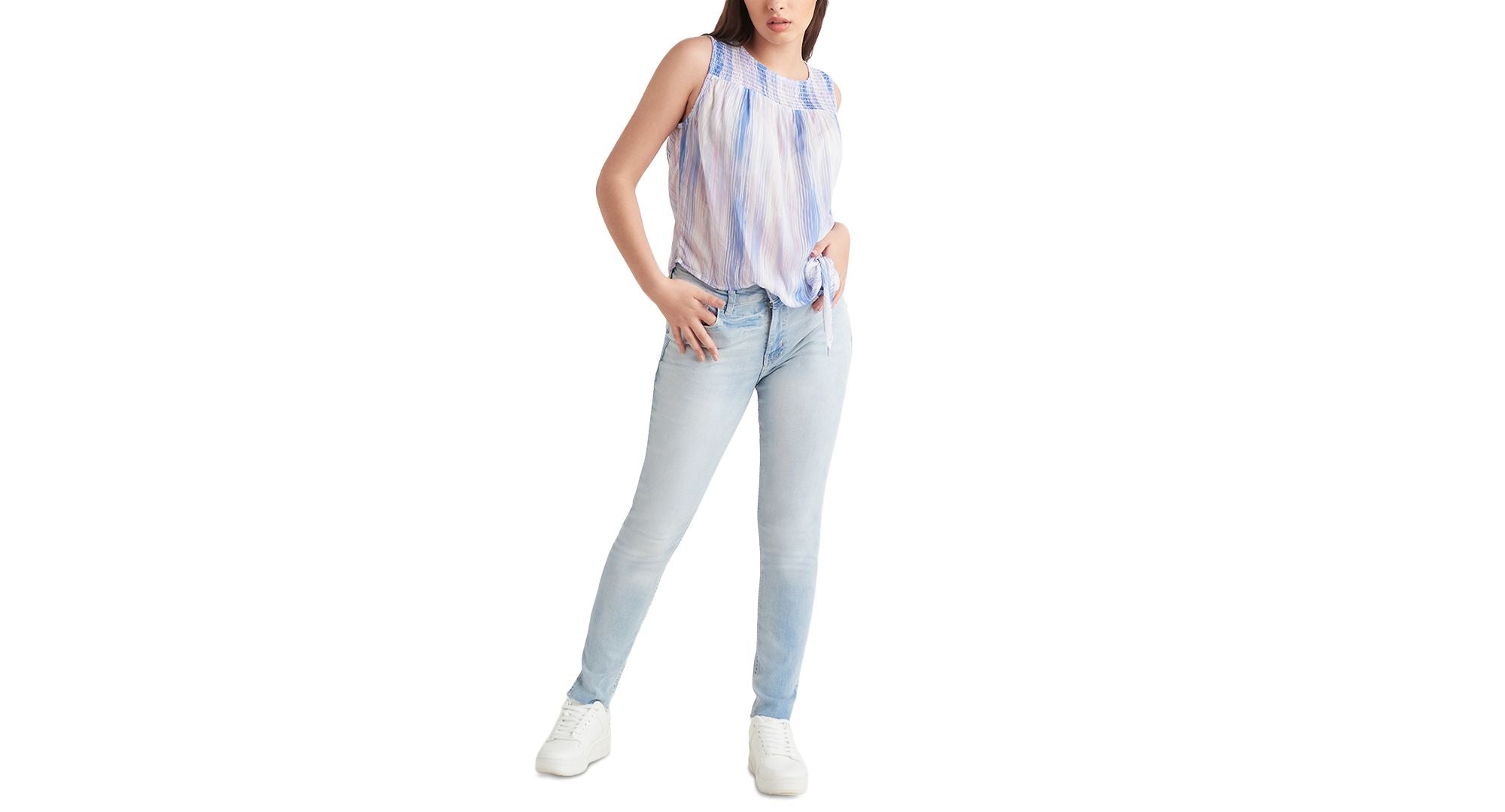 Black Tape Smocked Tie Hem Top