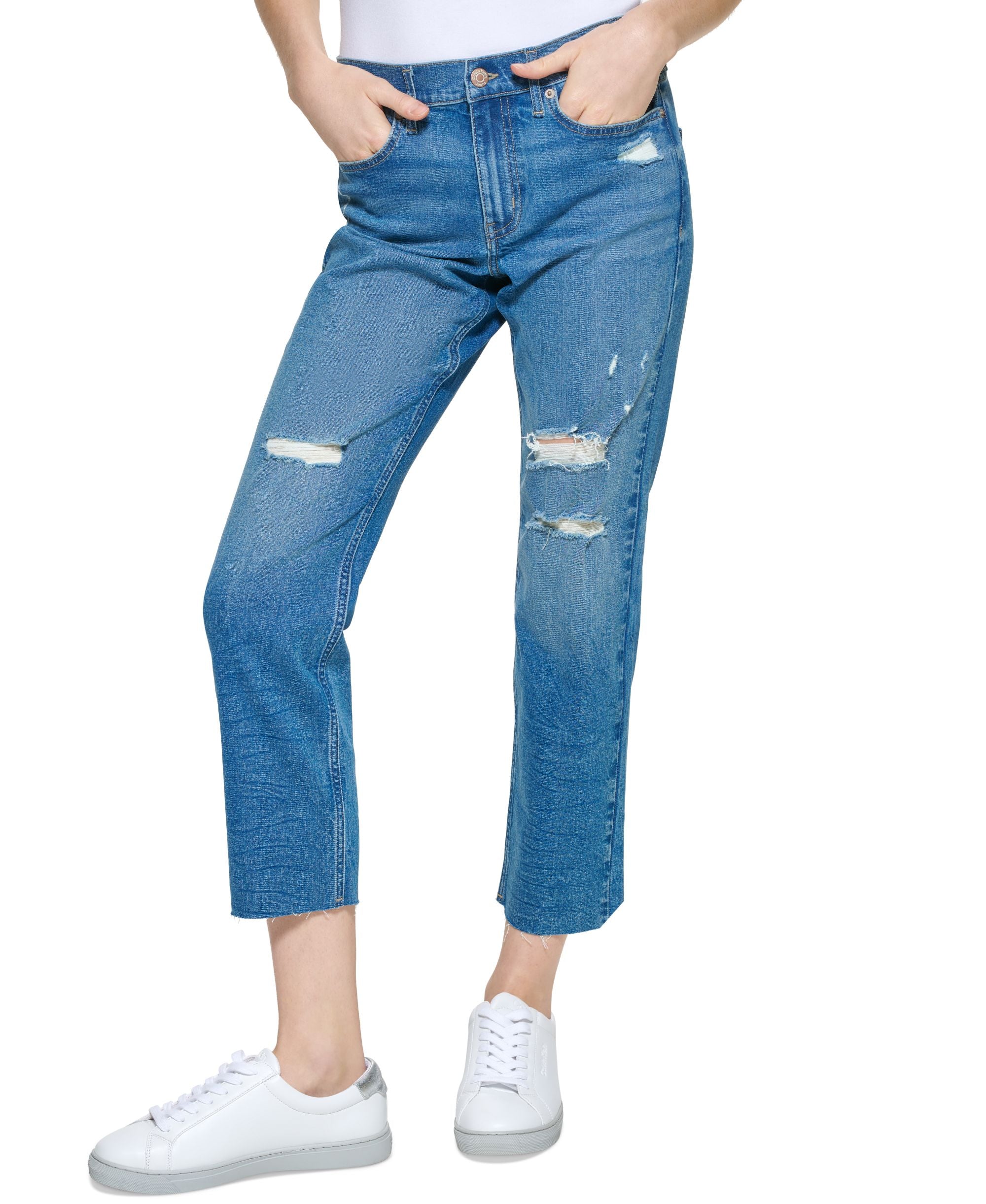 Petite High Rise Destructed Jeans