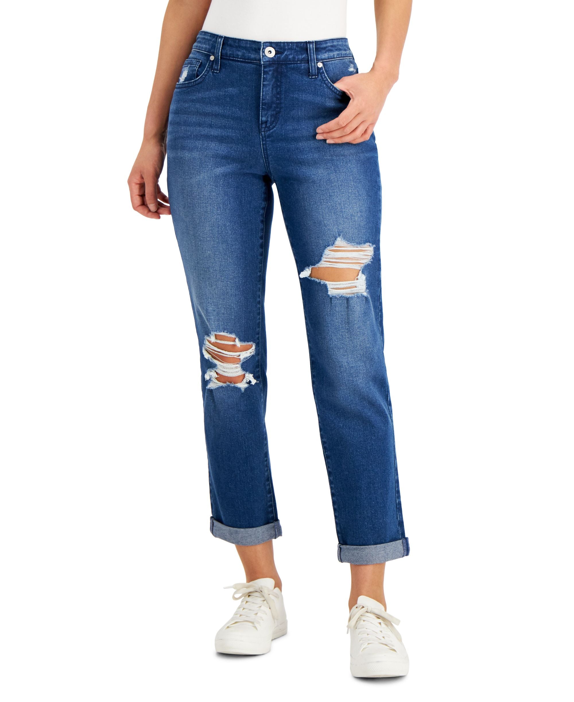Style & Co Womens Distressed Boyfriend Jeans