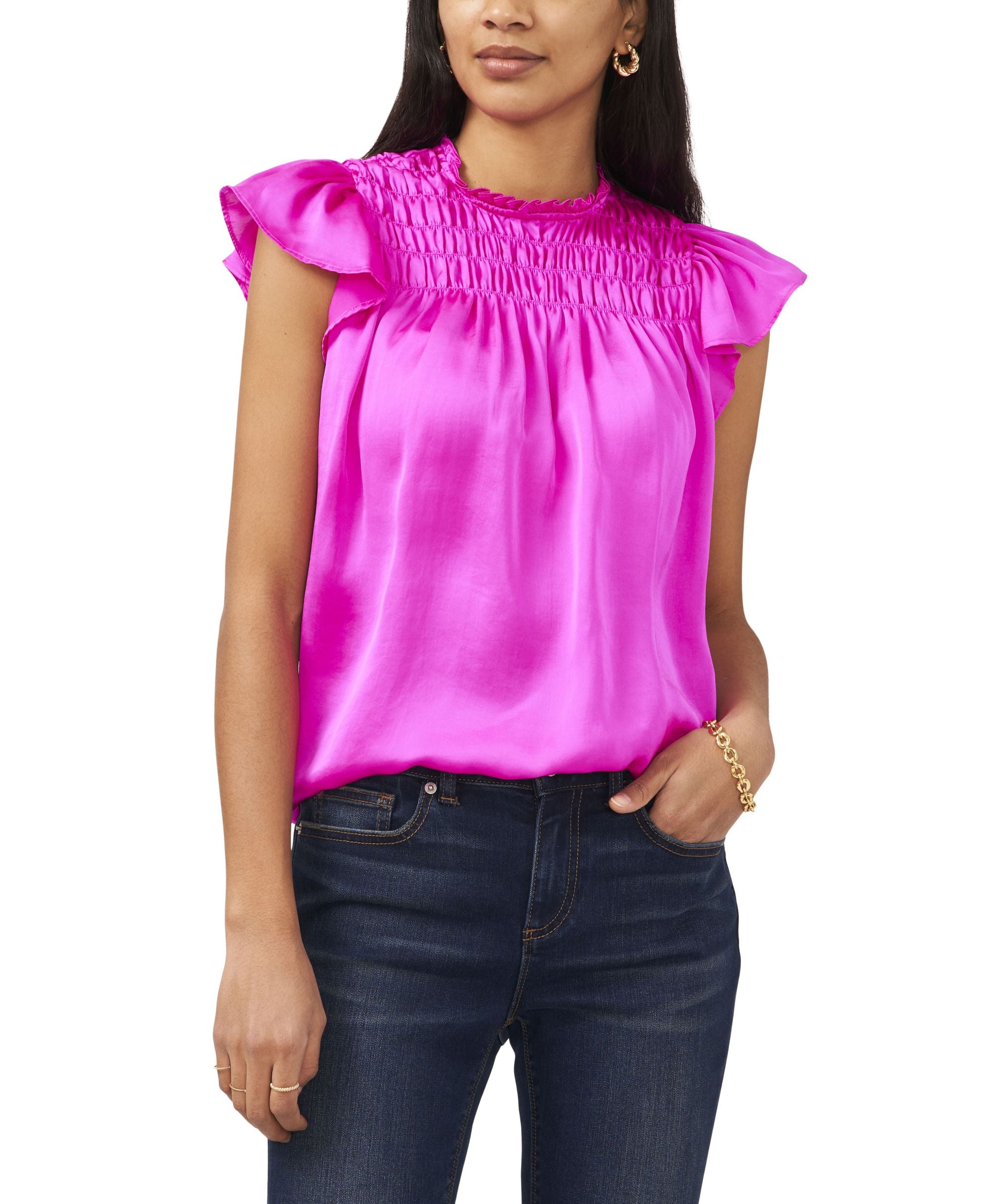Sam Jess Womens Flutter Sleeve With Smocking Top