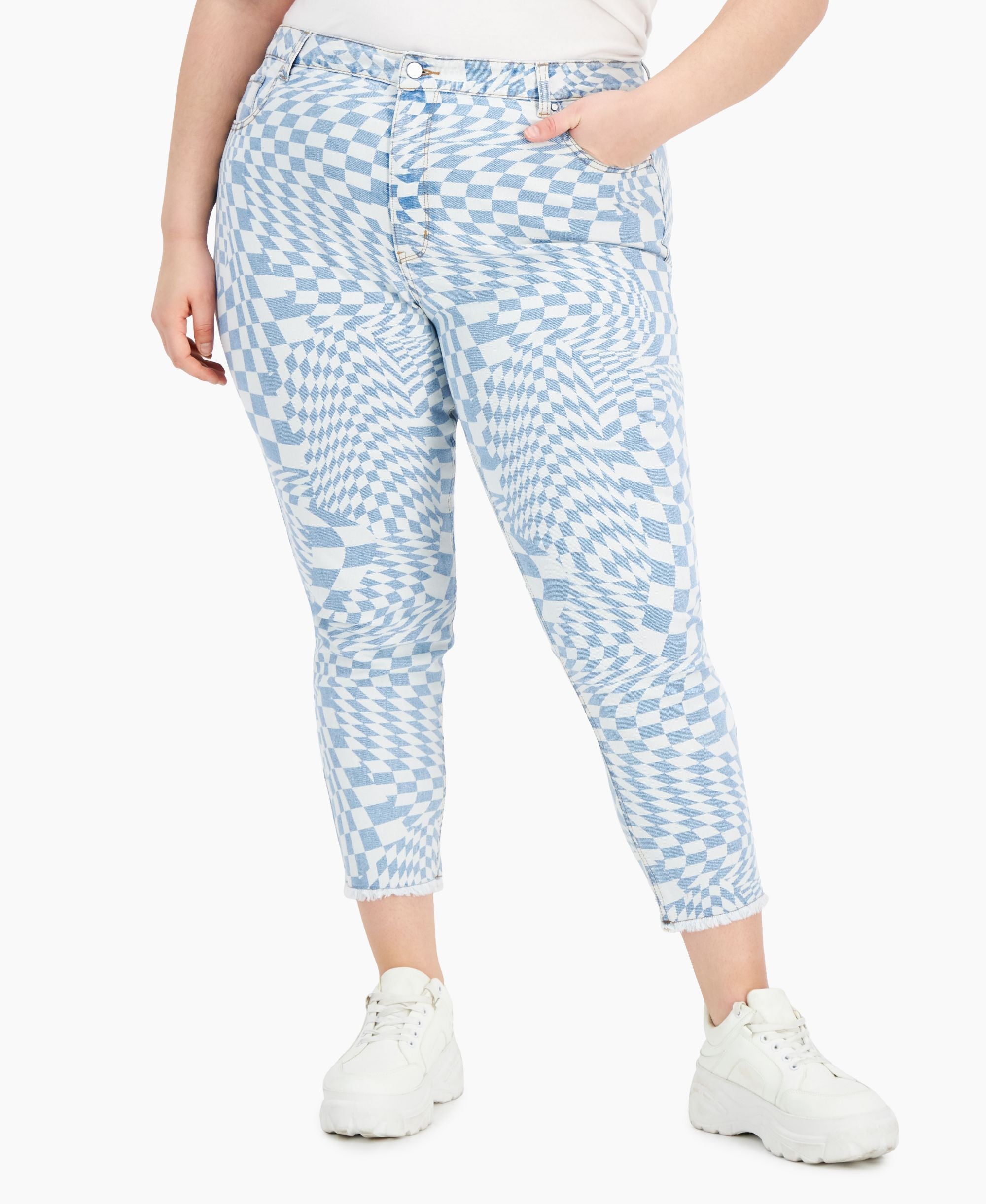 Tinseltown Trendy Plus Size Geo Print Mom Jeans