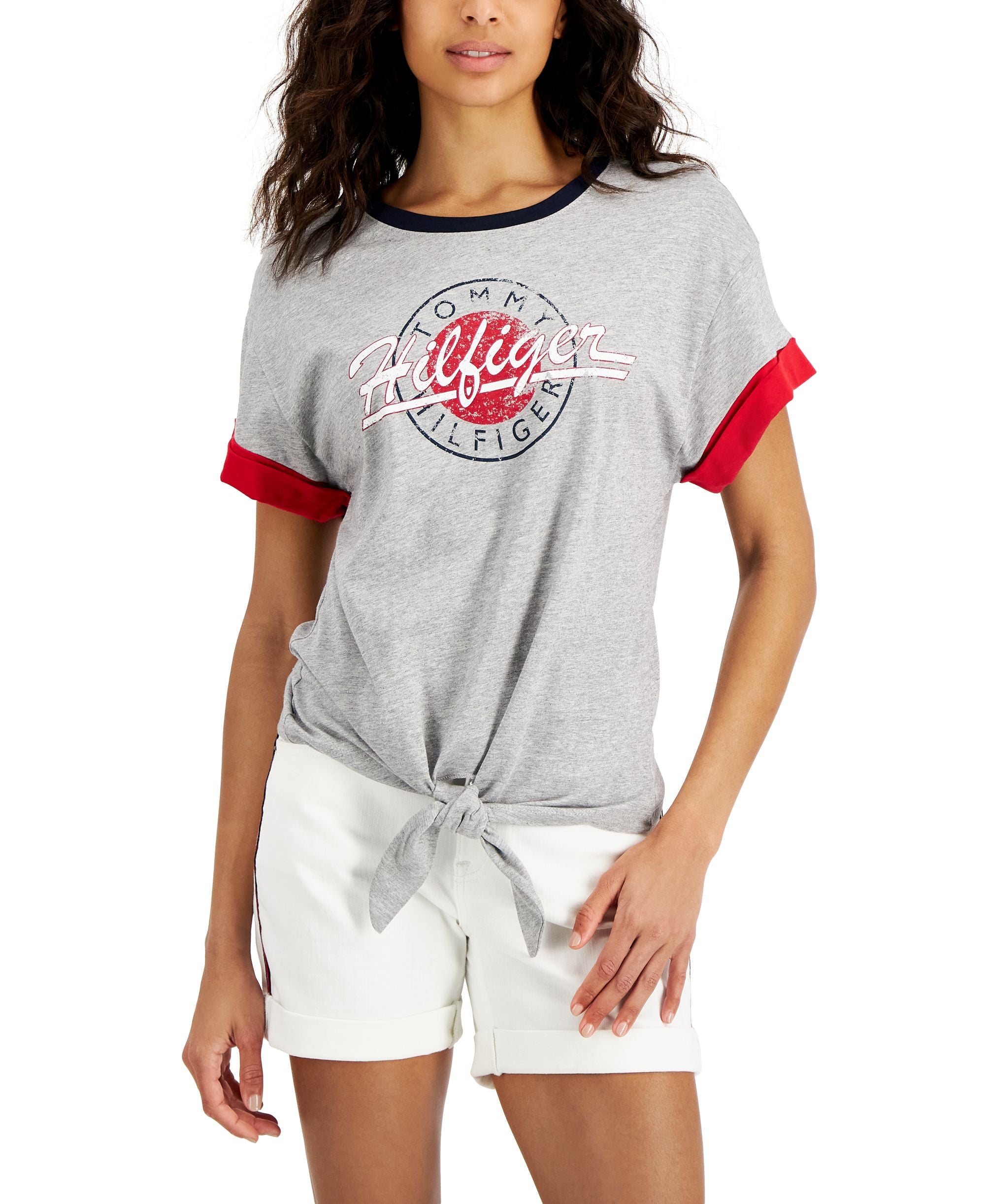 Tommy Hilfiger Womens Logo Tie Front Top