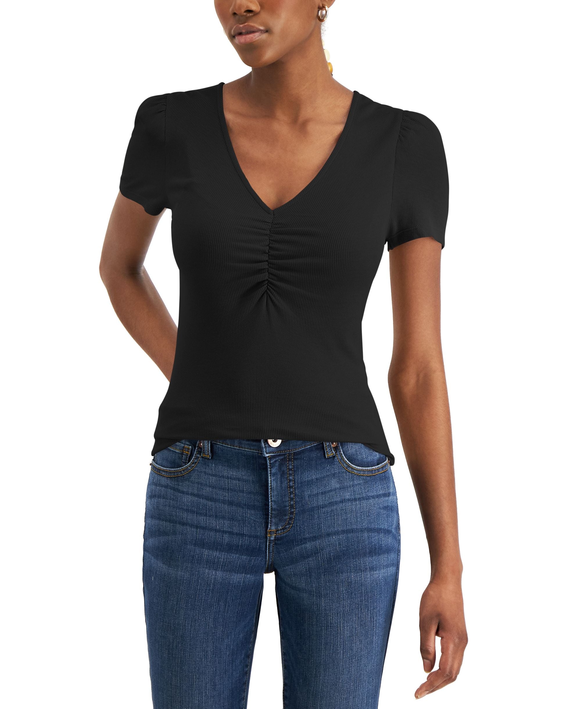 INC International Concepts Ribbed Ruched Top