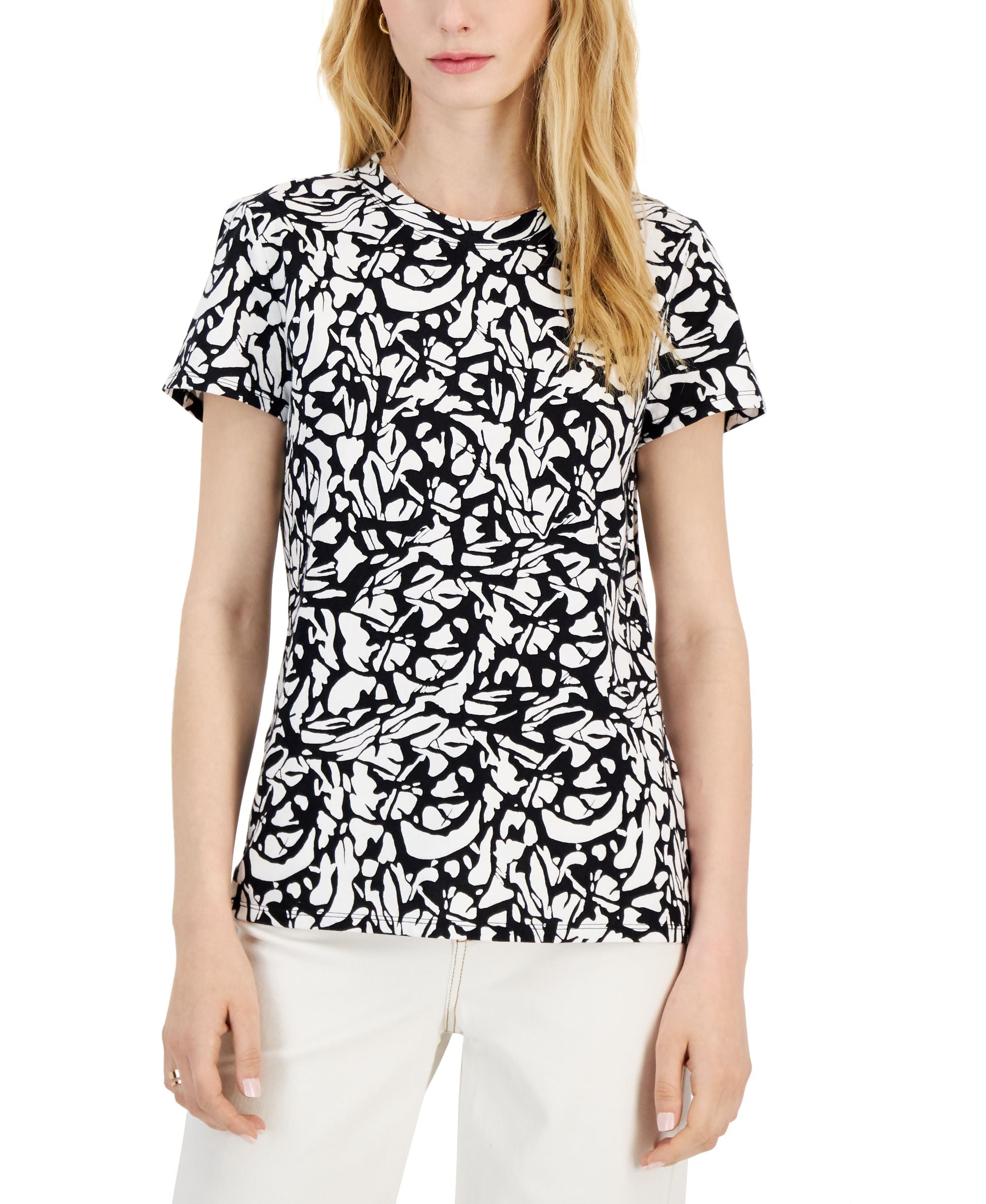 INC International Concepts Womens Abstract Print Crewneck T-Shirt