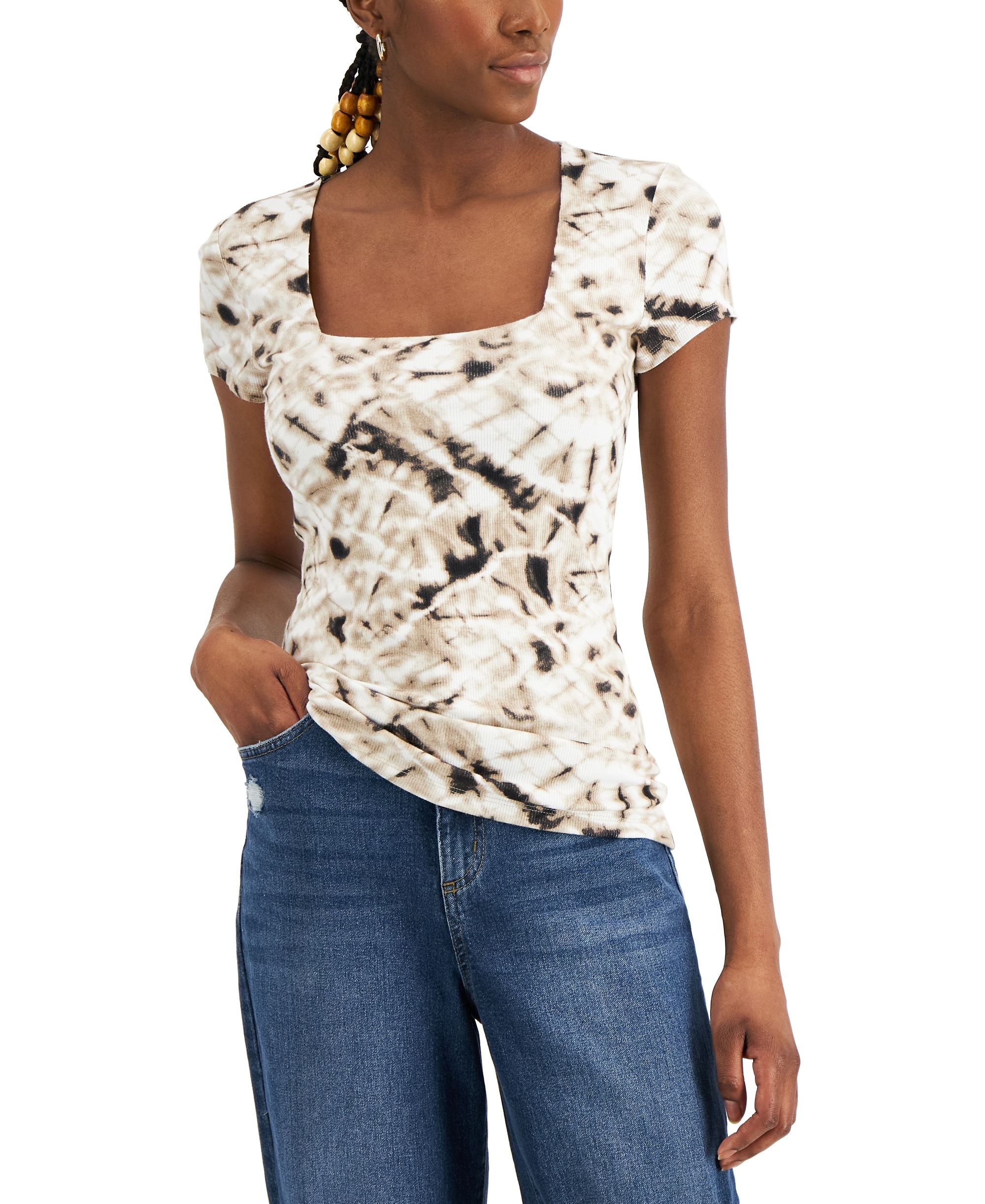 INC International Concepts Womens Tie Dyed Ribbed Top