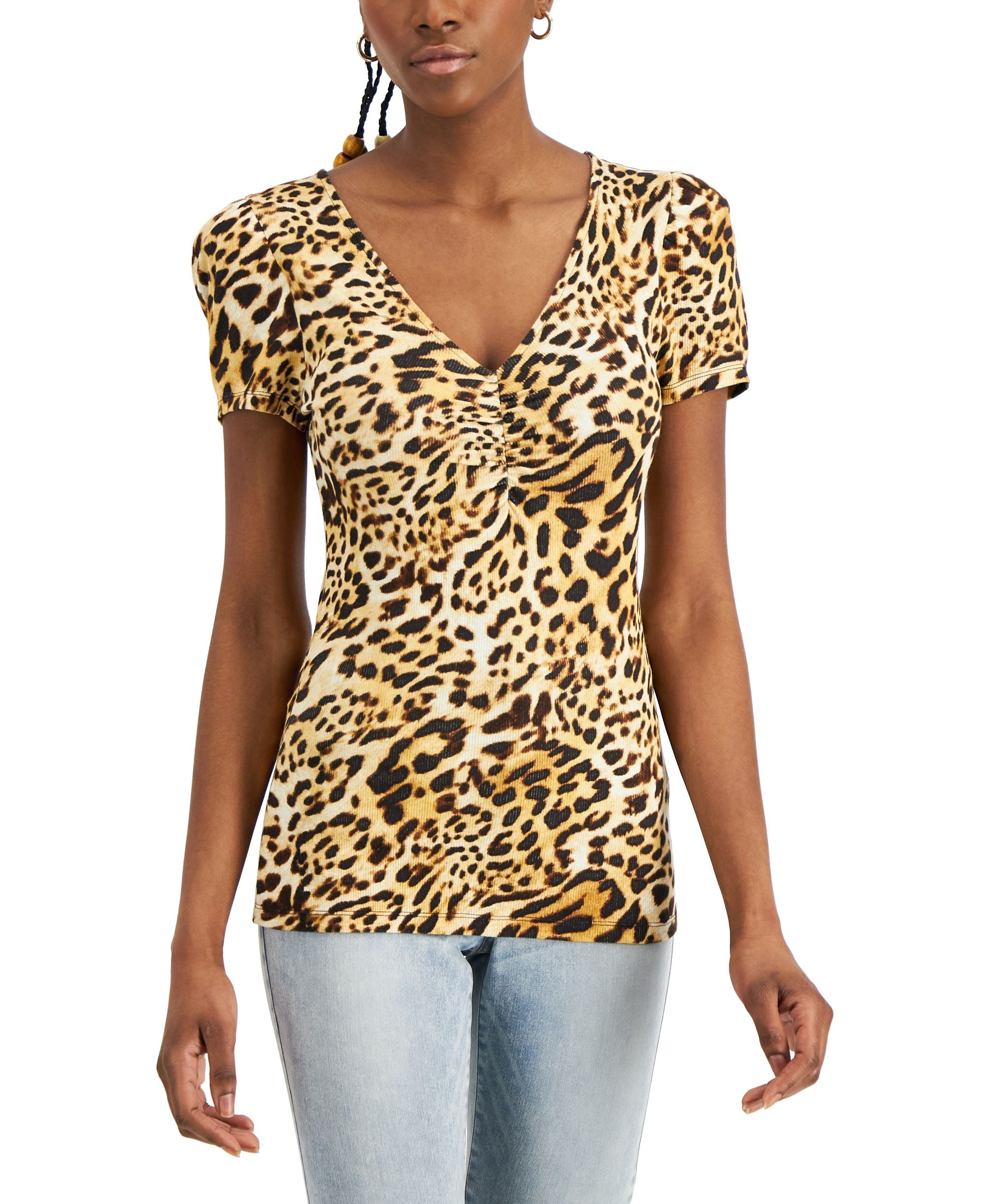 INC International Concepts Womens Printed Ribbed Top