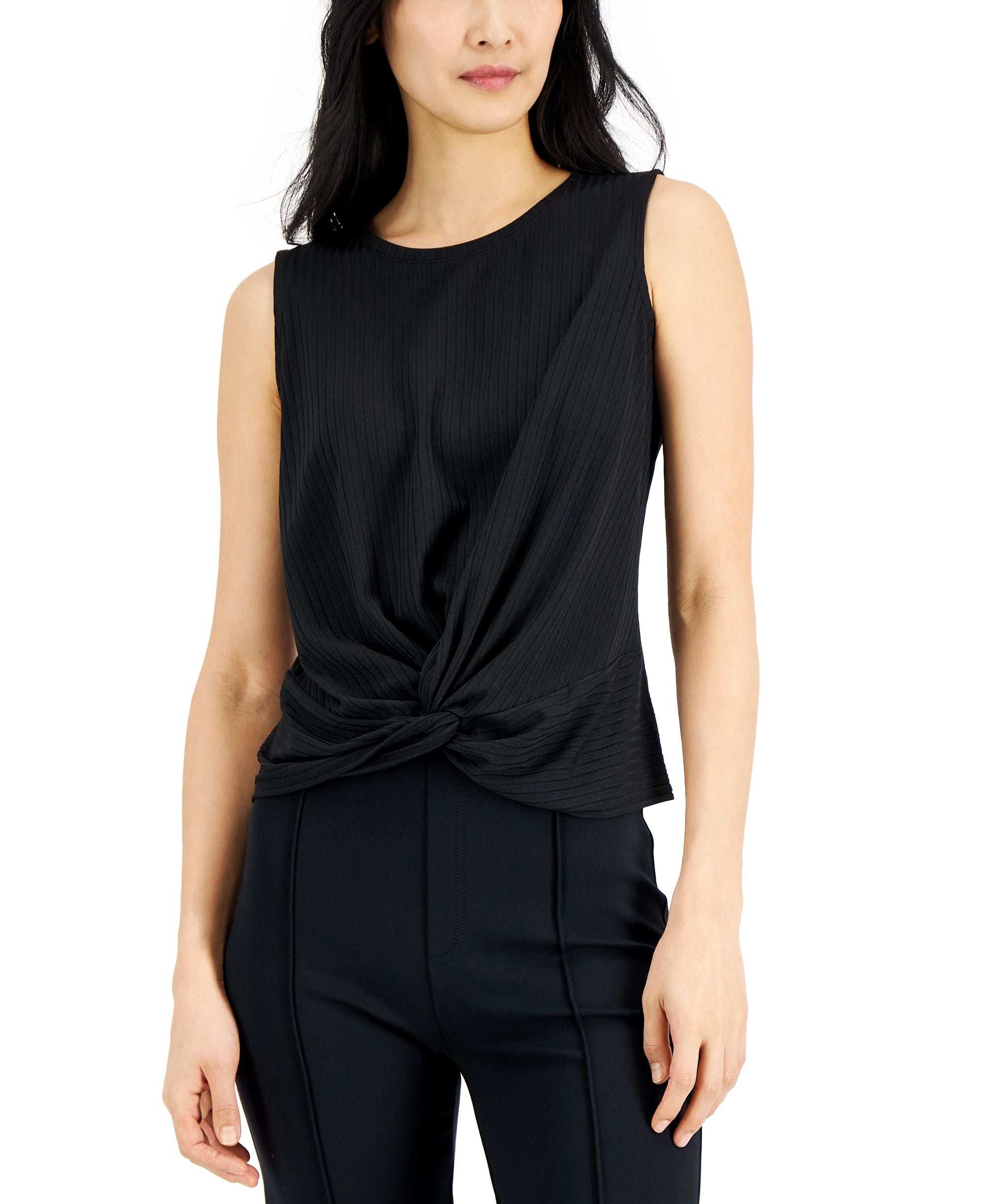 Alfani Womens Ribbed Twist Front Sleeveless Top