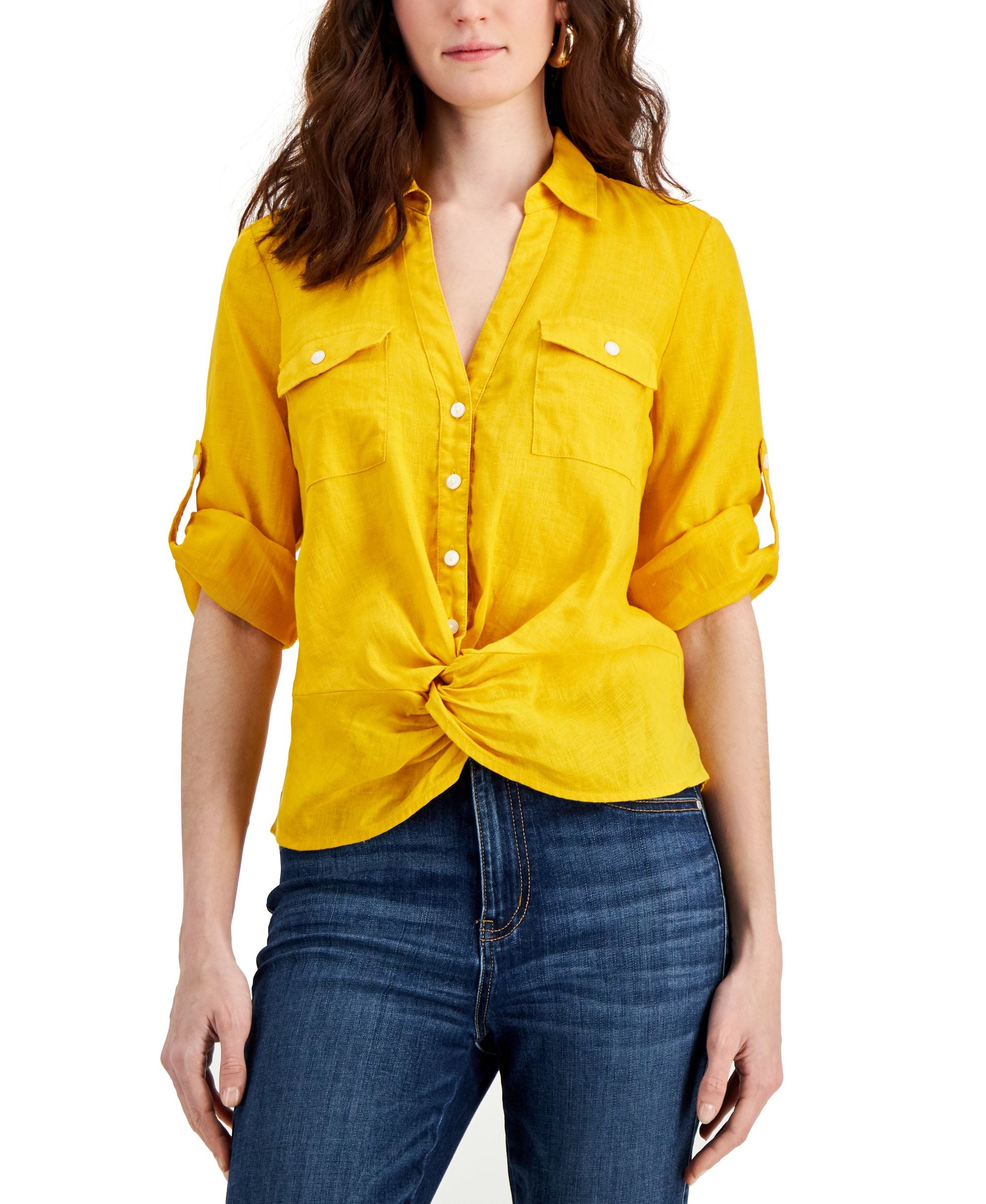 INC International Concepts Womens Linen Twist Hem Blouse