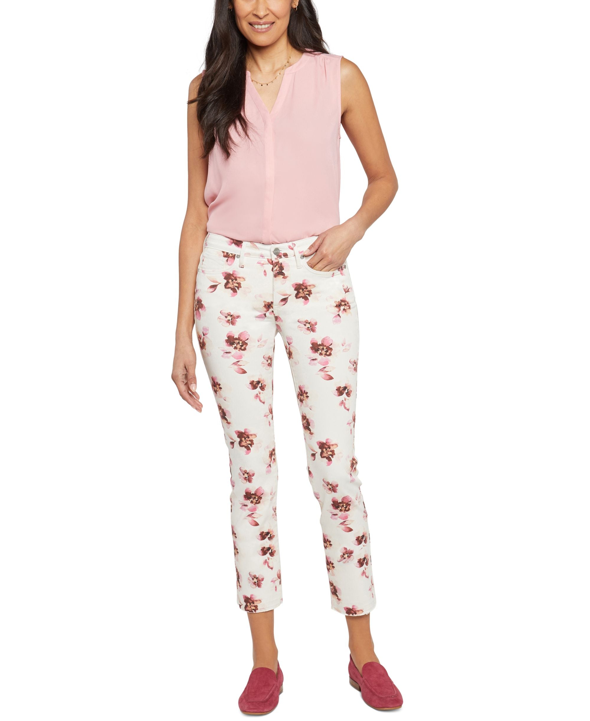 Nydj Sheri Floral Print Released Hem Ankle Jeans