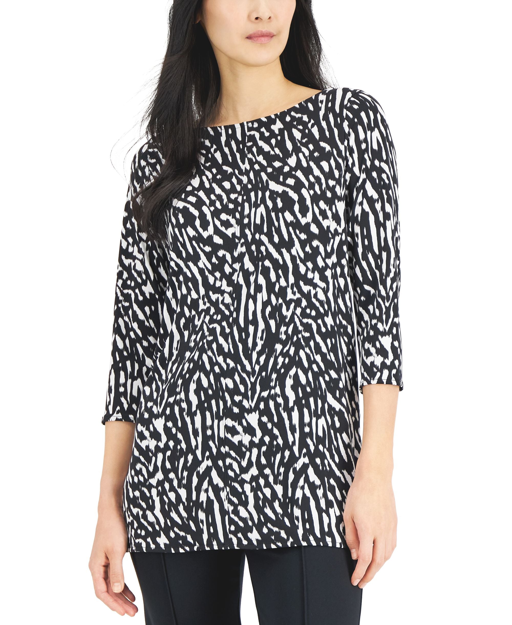 Alfani Boat Neck 3/4 Sleeve Printed Tunic