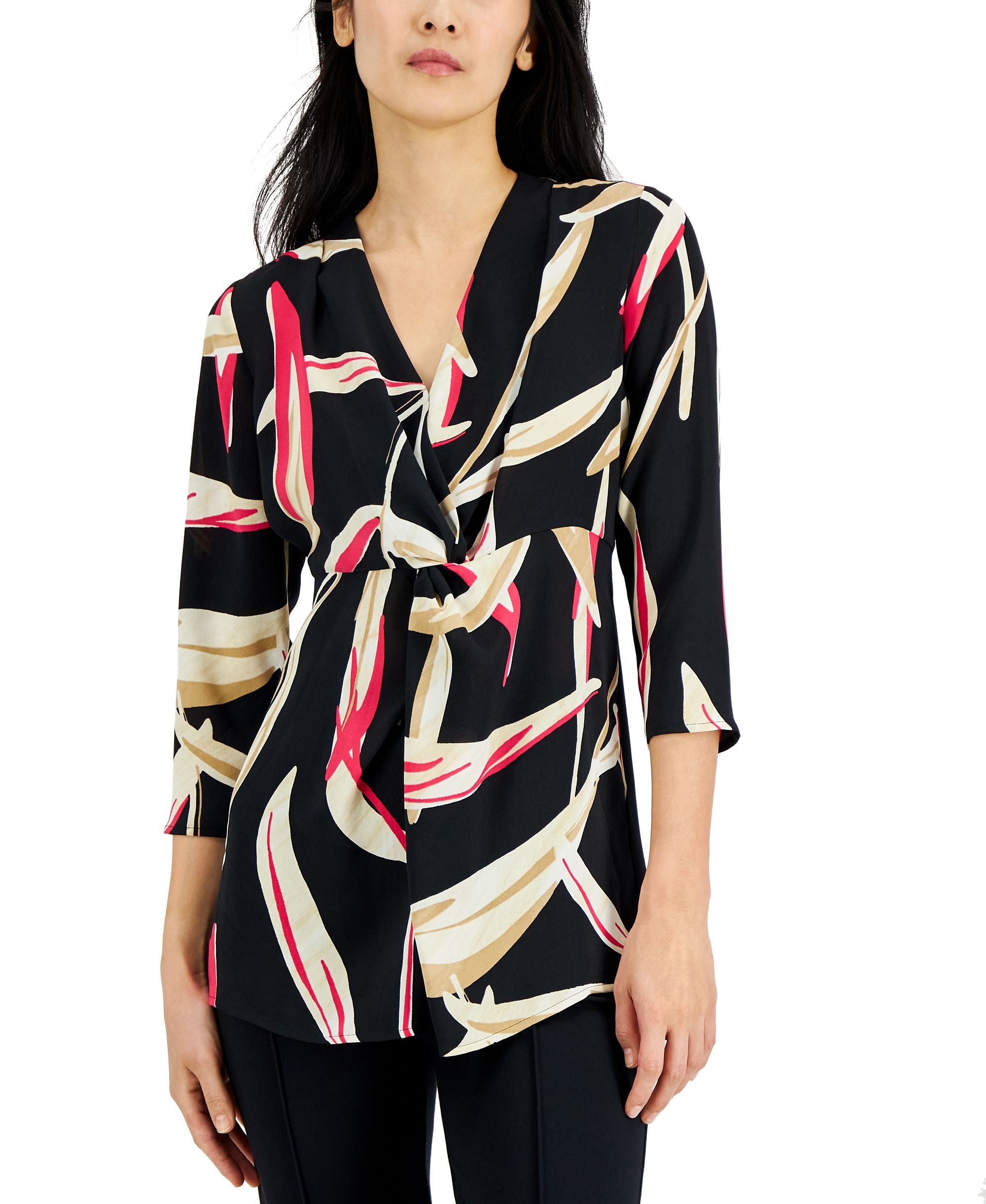 Alfani Womens Twist V Neck Tunic