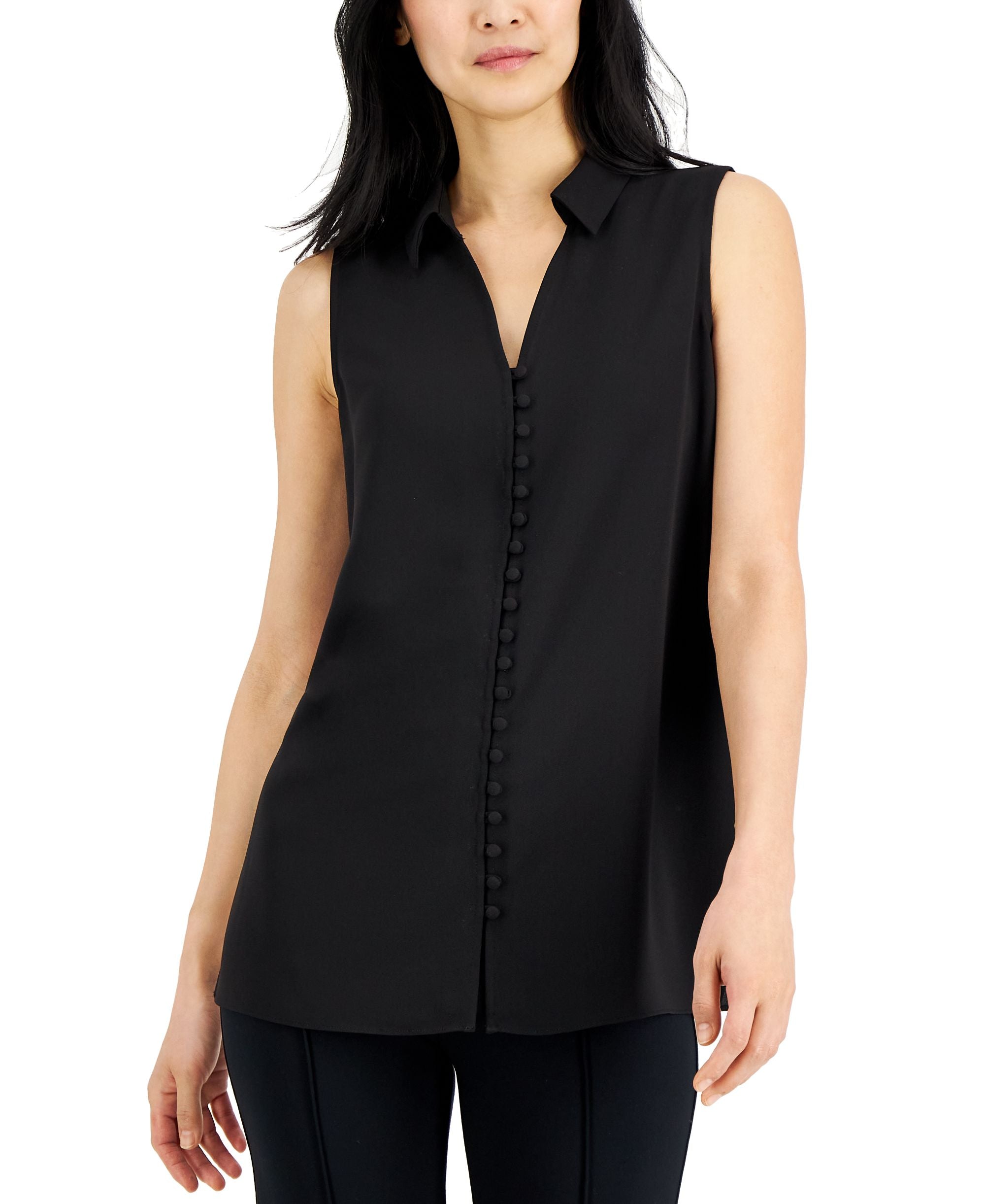 Alfani Womens Split Neck Button Sleeveless Tunic