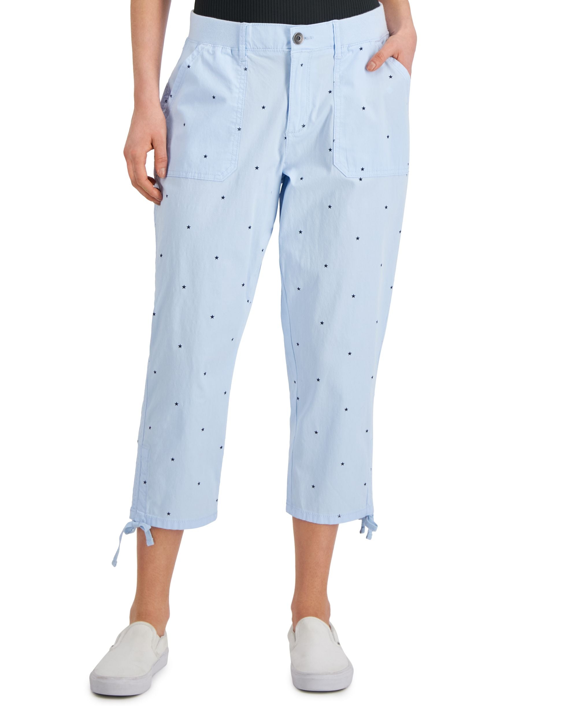 Style & Co Womens Printed Tie Hem Cropped Pants