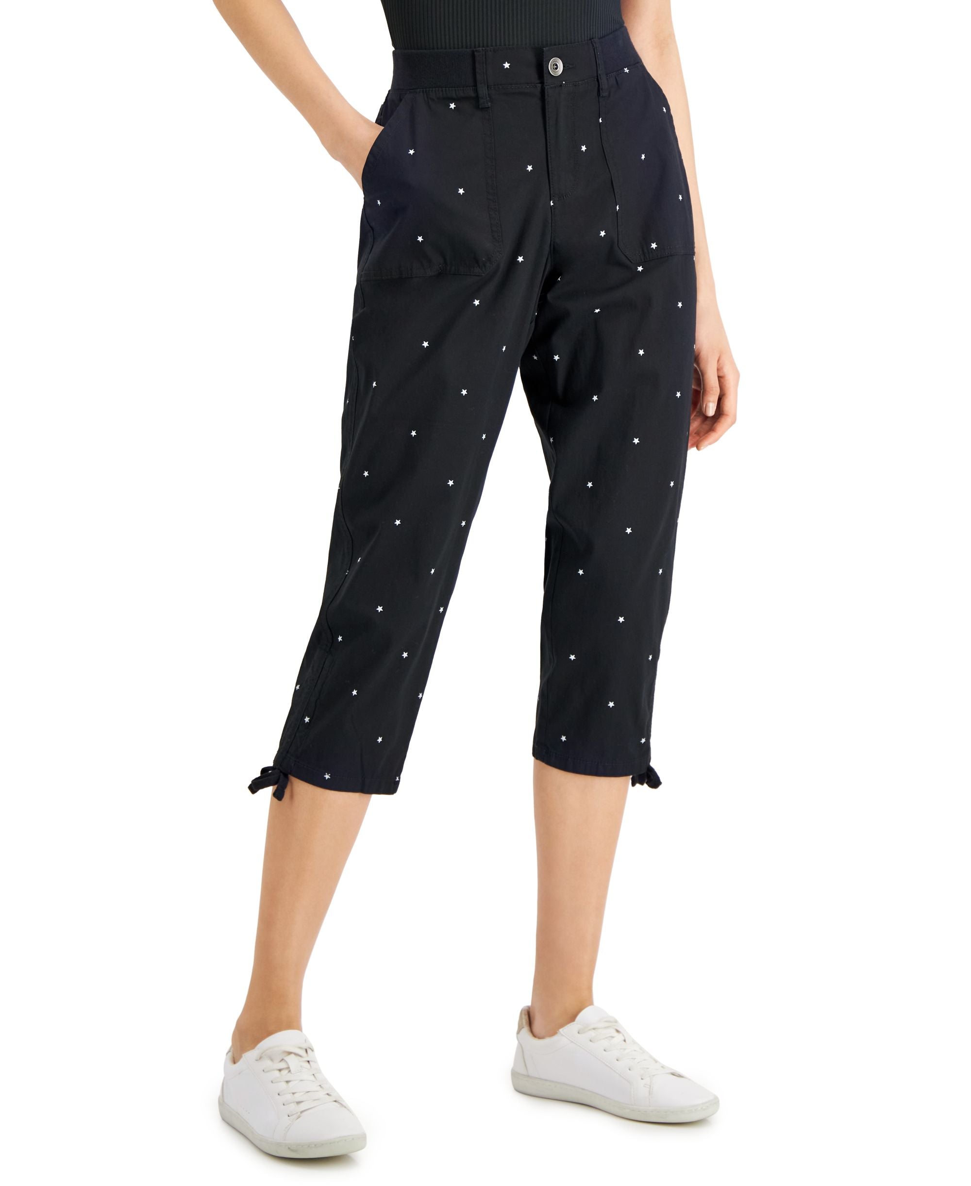 Style & Co Womens Printed Tie Hem Cropped Pants