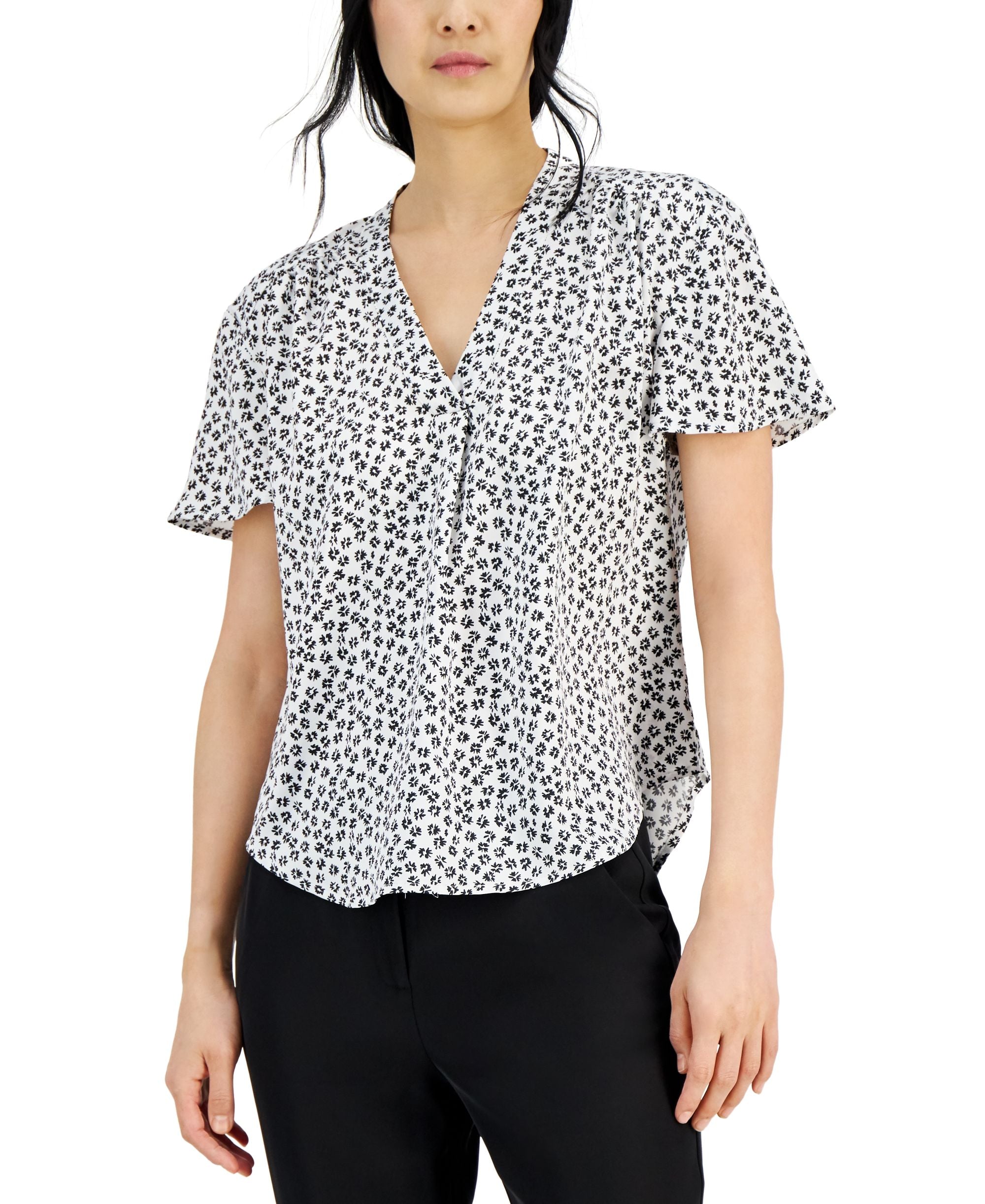 Alfani Shirred V Neck Dolman Sleeve Top