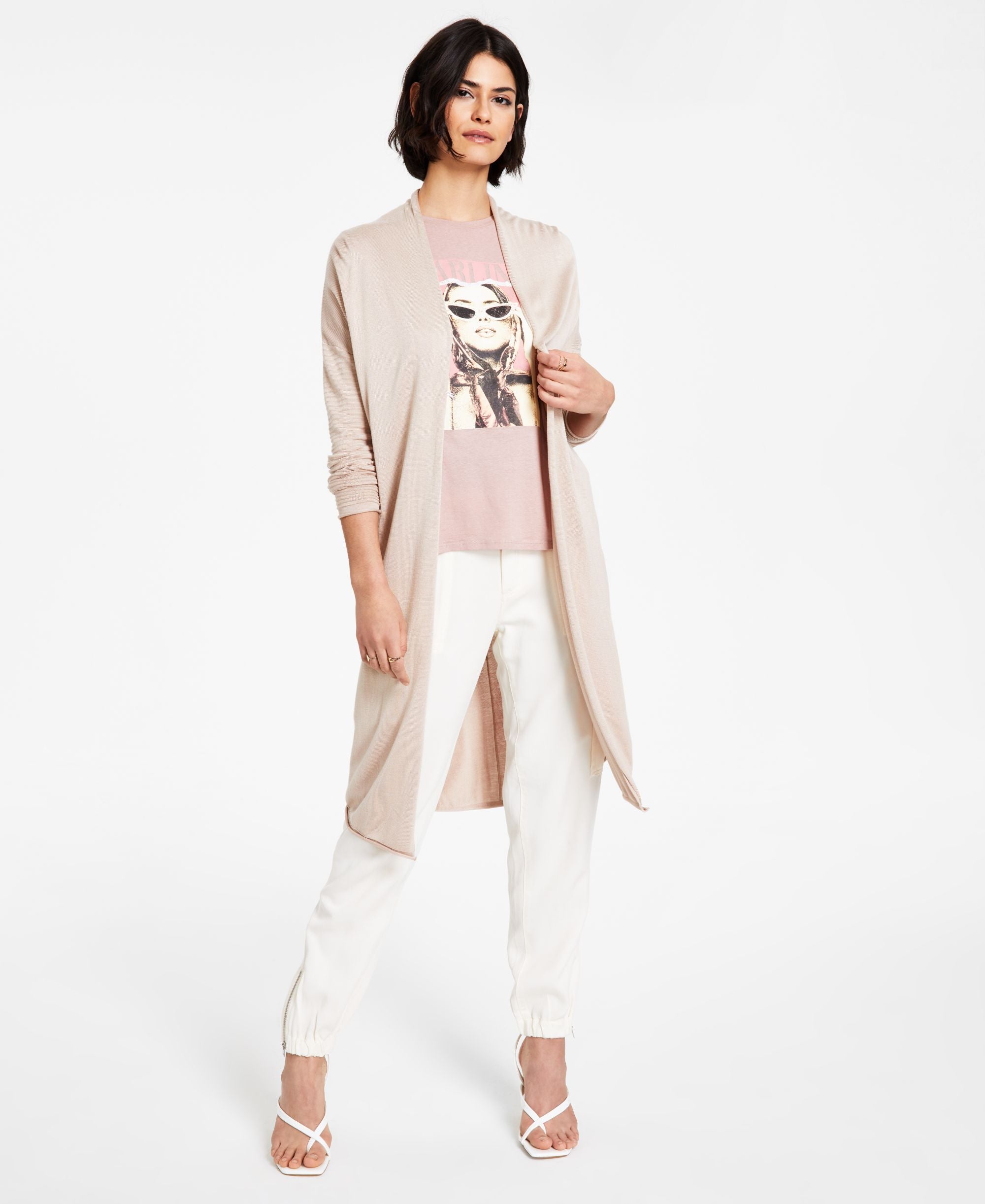 Guess Open Front Ribbed Sleeve Cardigan