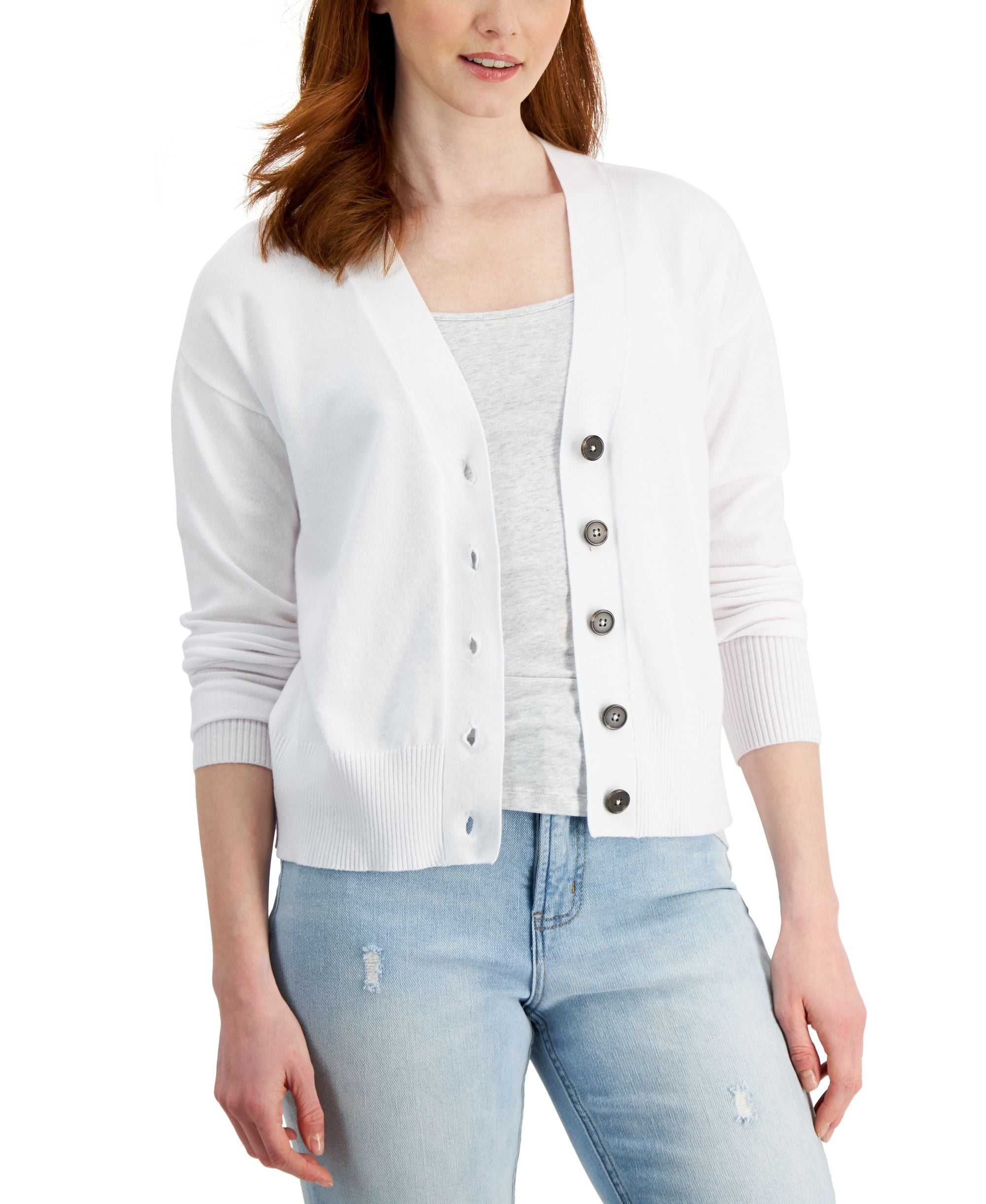 Style & Co Womens Cropped Button Cardigan