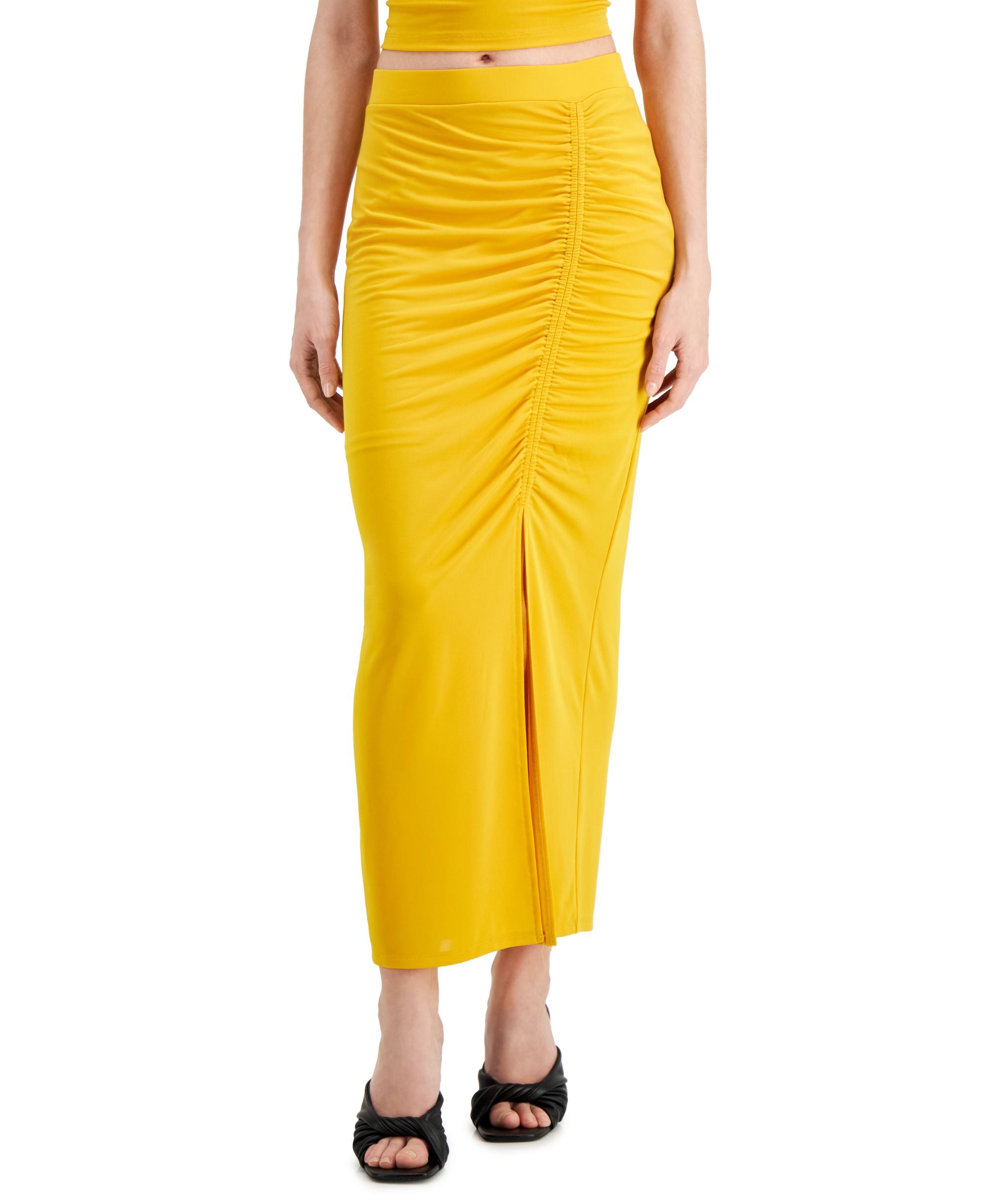 INC International Concepts Womens Ruched Slit Midi Skirt