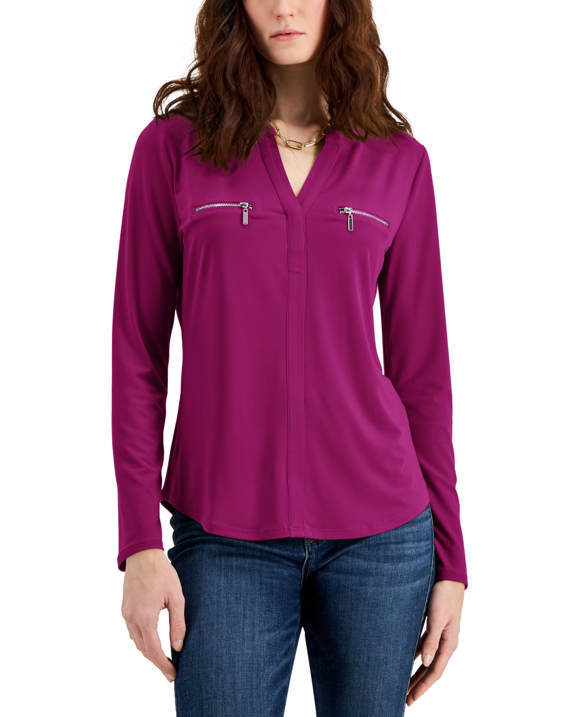 INC International Concepts Womens Zip Pocket Blouse