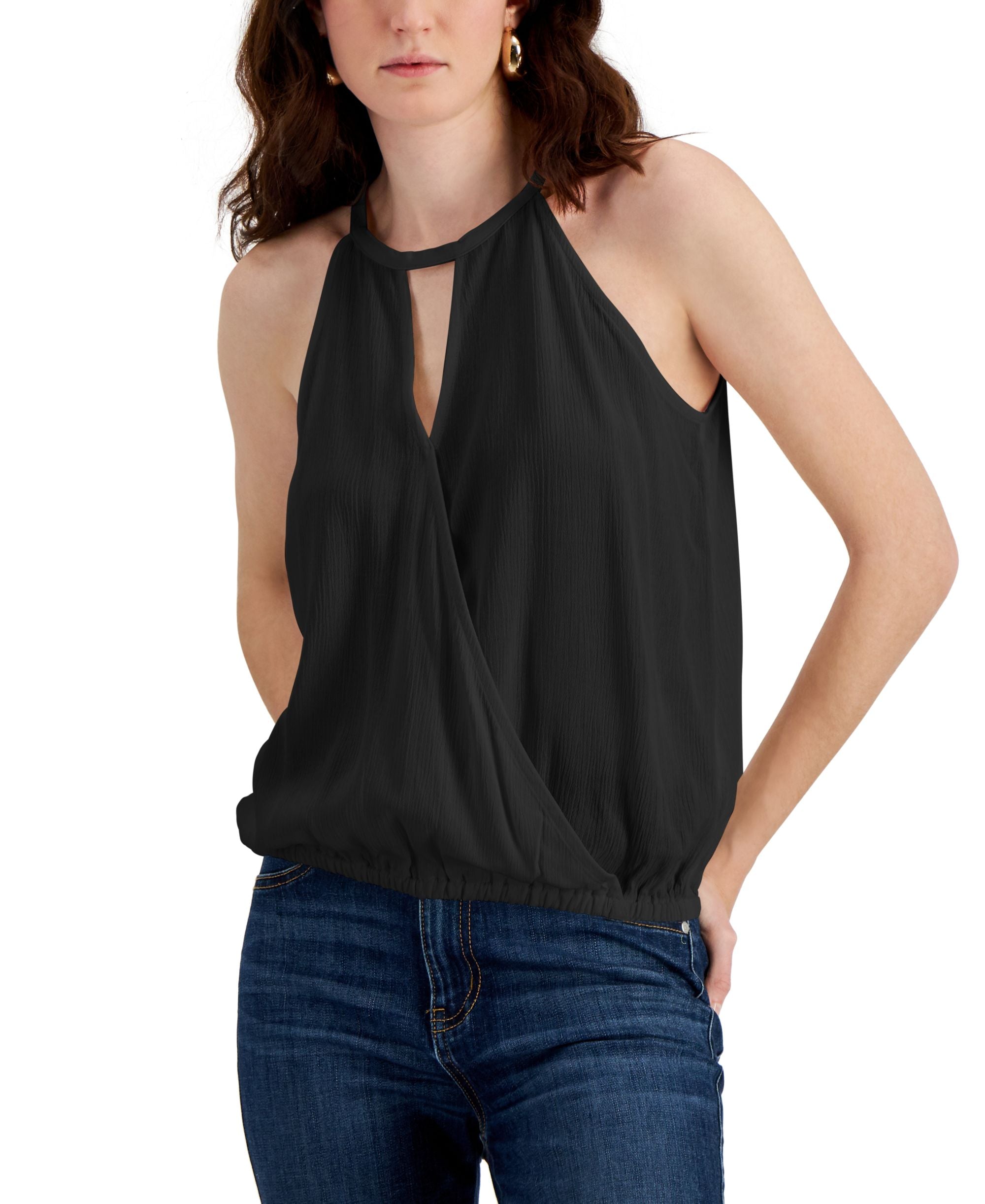 INC International Concepts Petite Keyhole Surplice Top