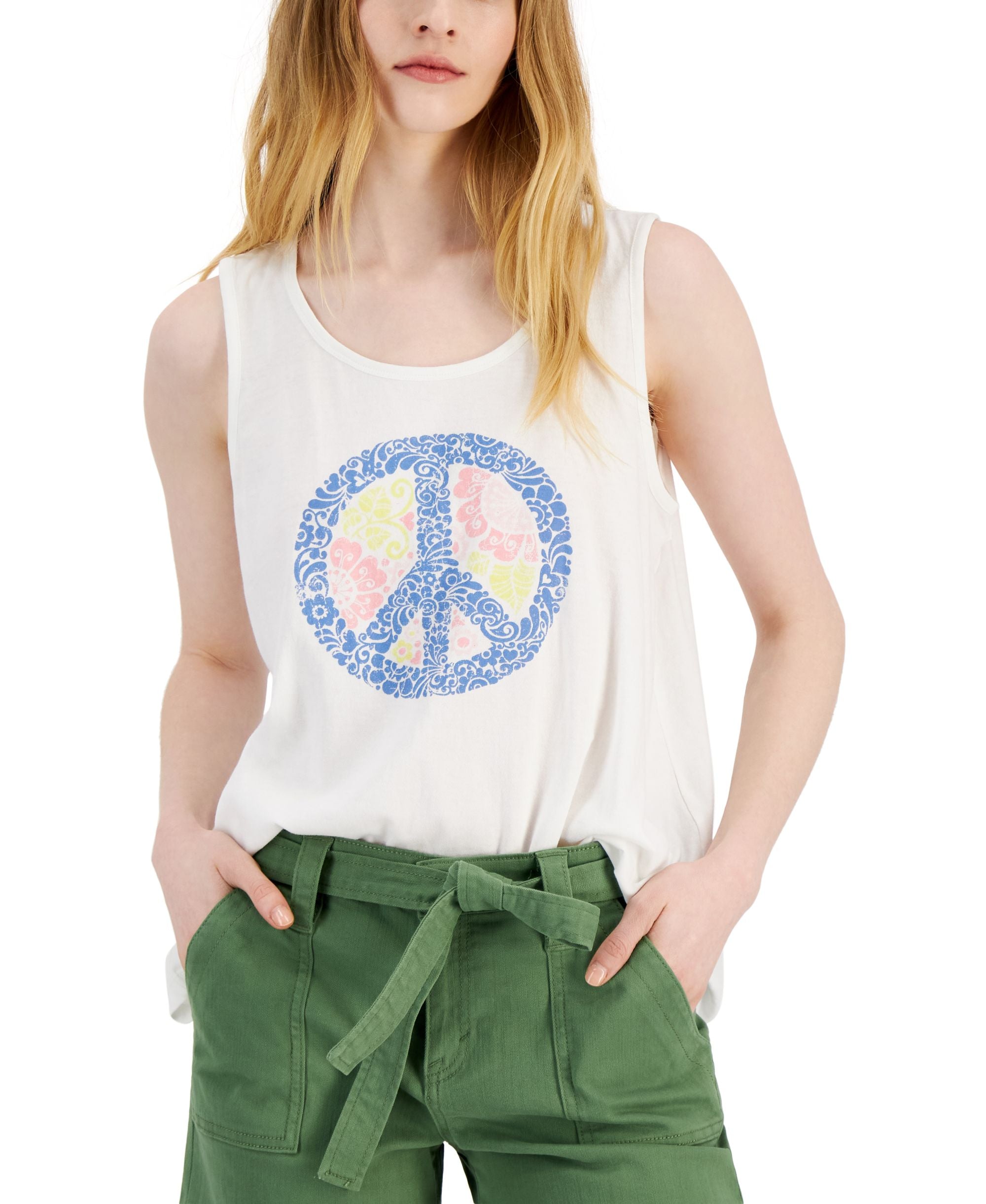 Style & Co Petite Peace Cotton Tank Top