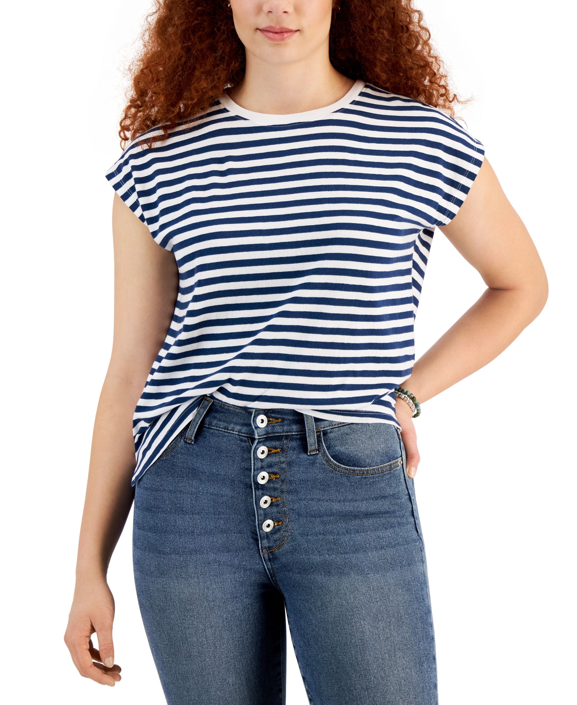 Style & Co Womens Cotton Striped Muscle T-Shirt