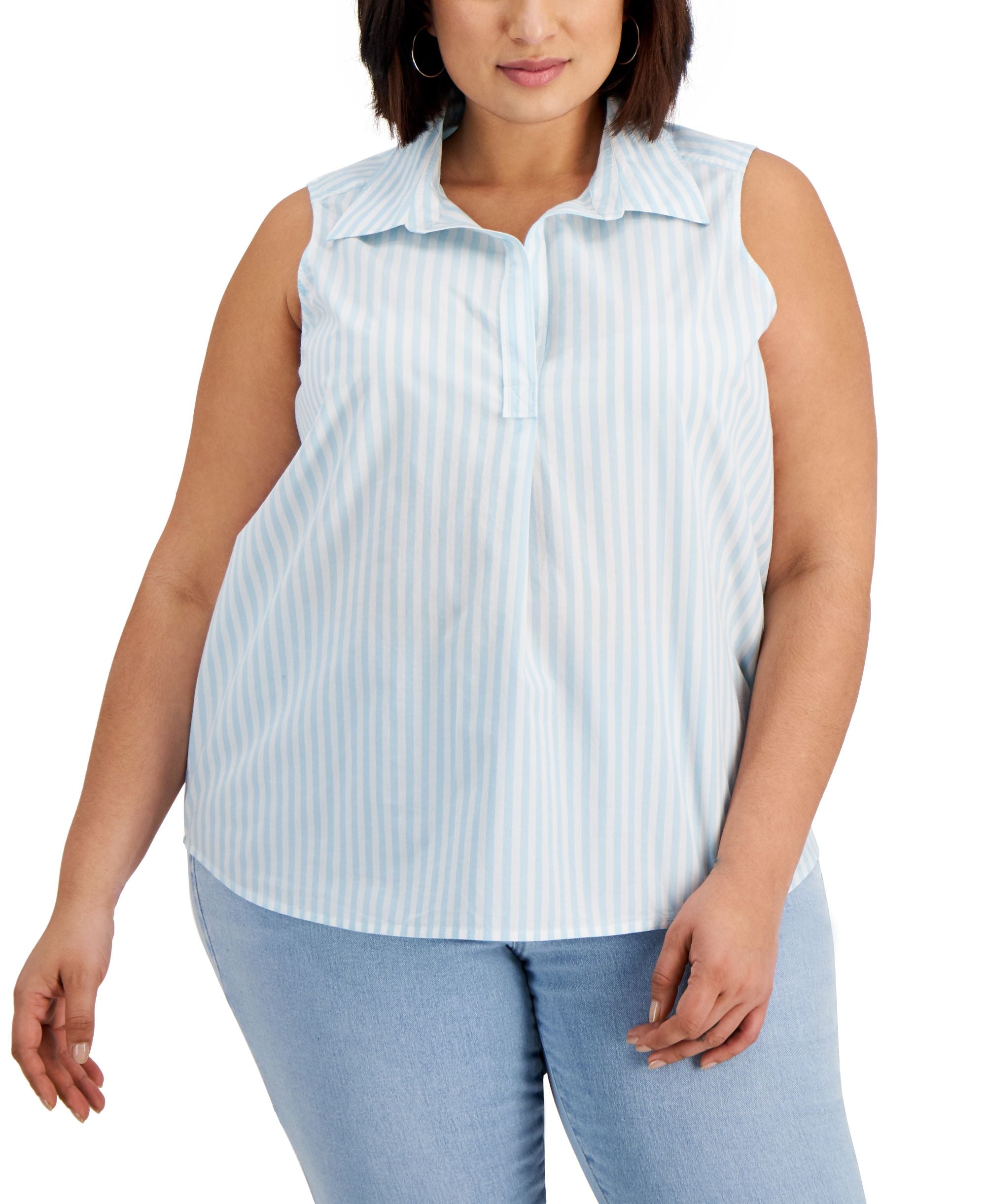 Style & Co Plus Size Striped Sleeveless Cotton Top