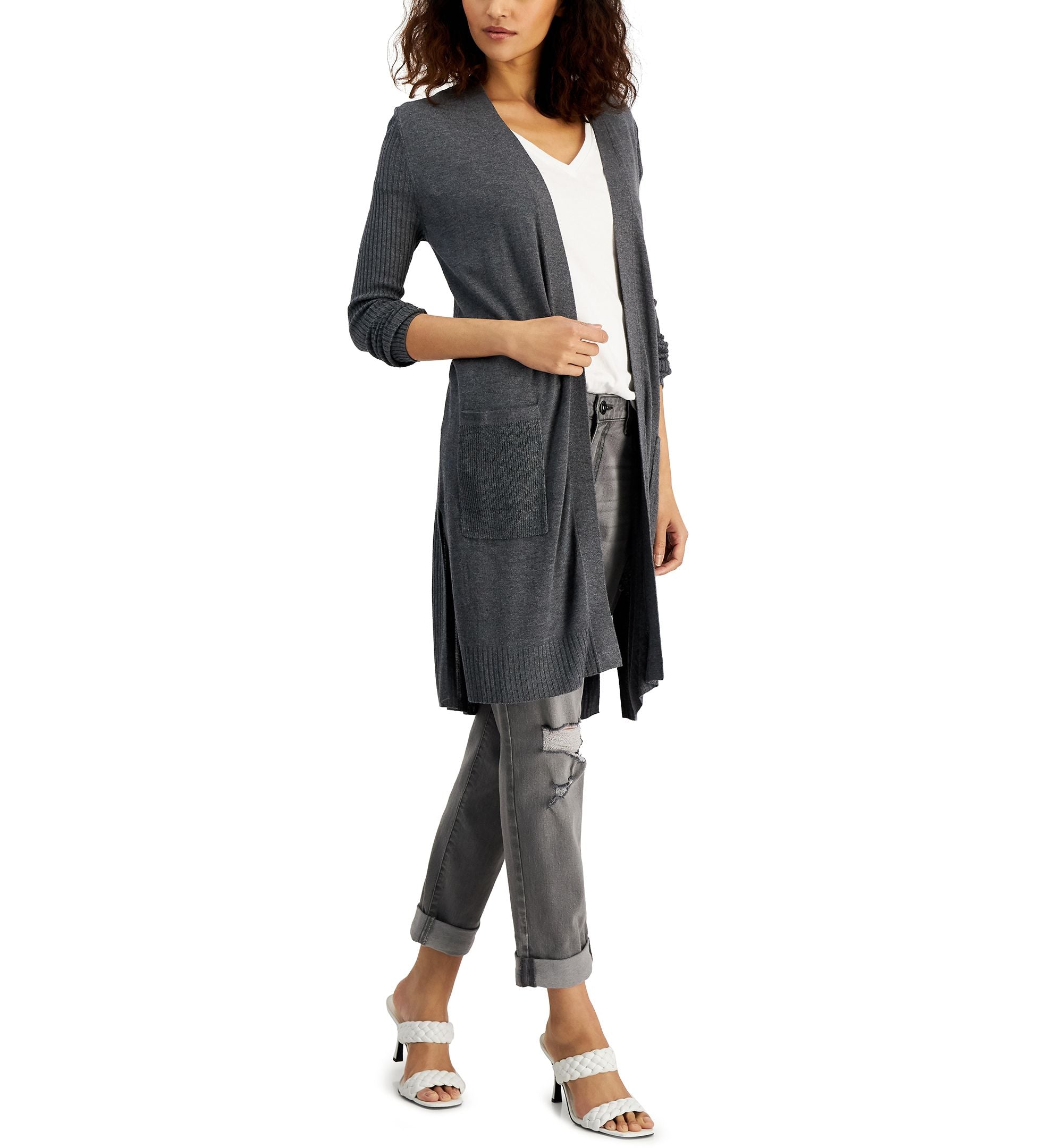 International Concepts Womens Ribbed Duster Cardigan