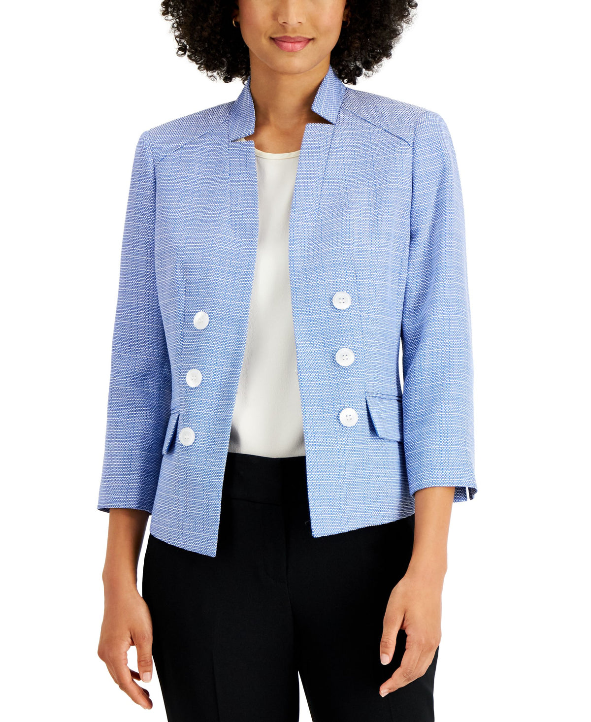 Kasper Stand Collar Open Front Blazer