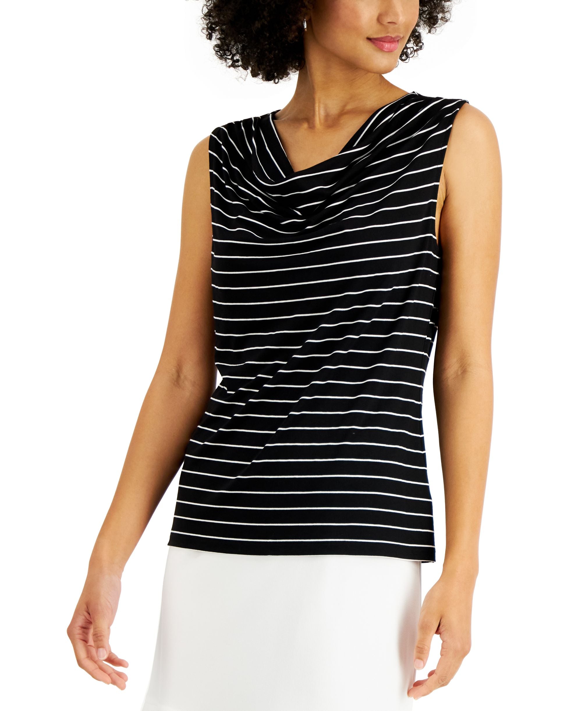 Kasper Striped Cowlneck Top
