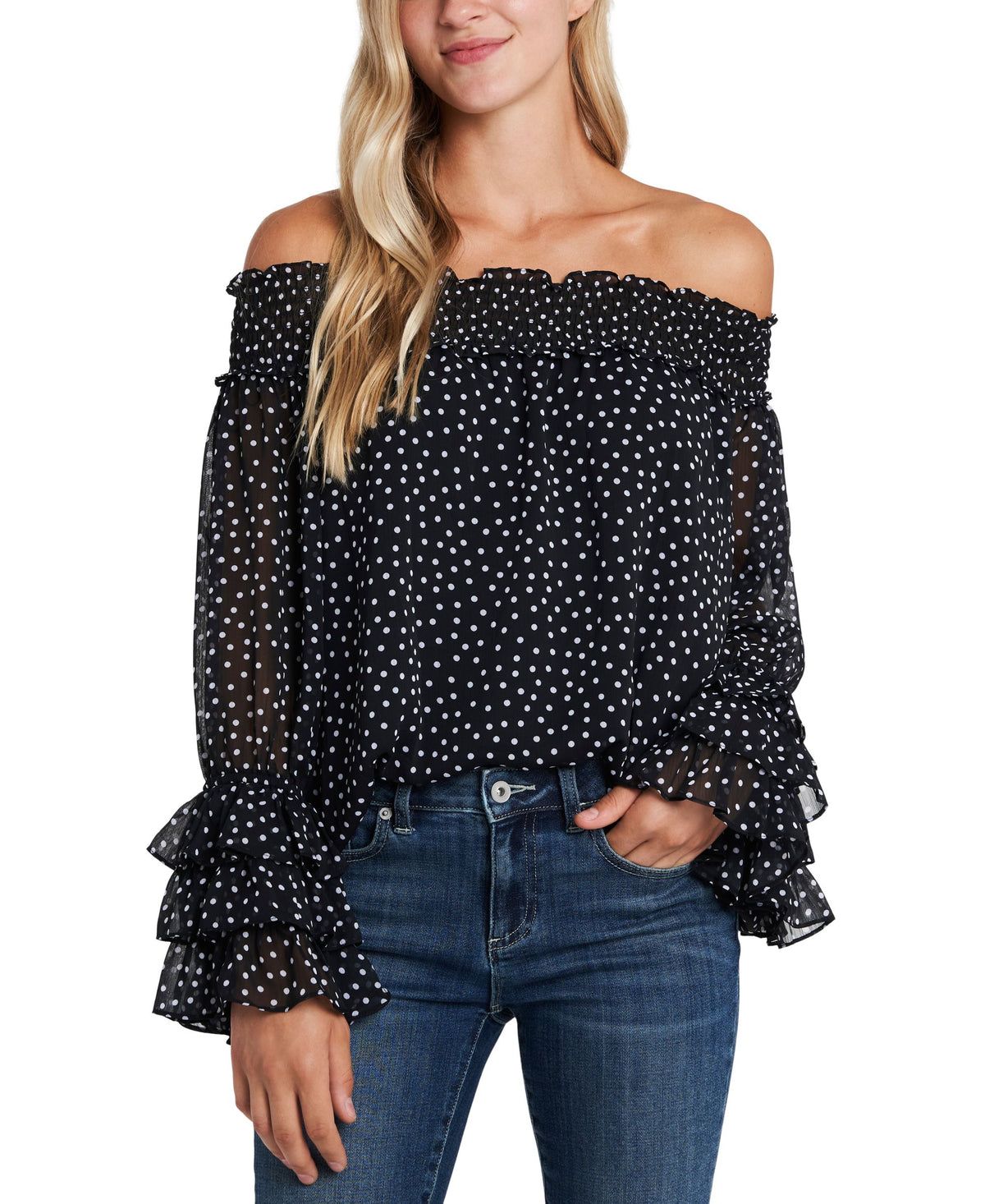 Cece Petite Ruffled Off The Shoulder Top