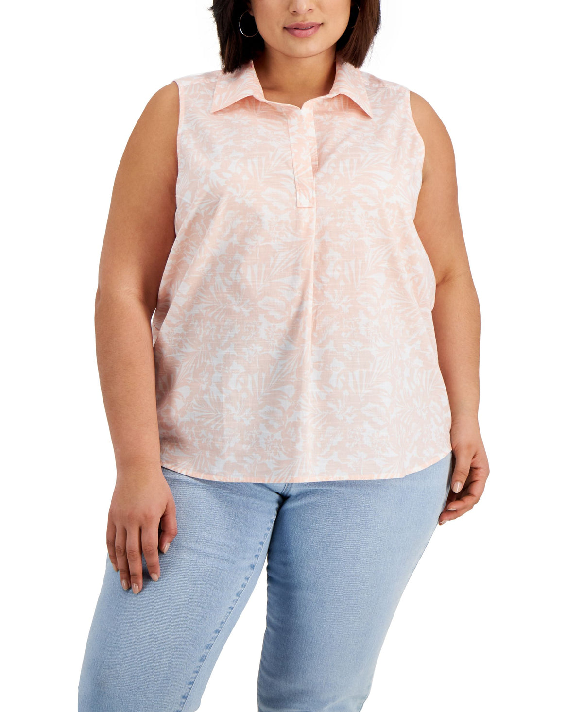 Style & Co Plus Size Barbados Blooms Printed Sleeveless Cotton Top