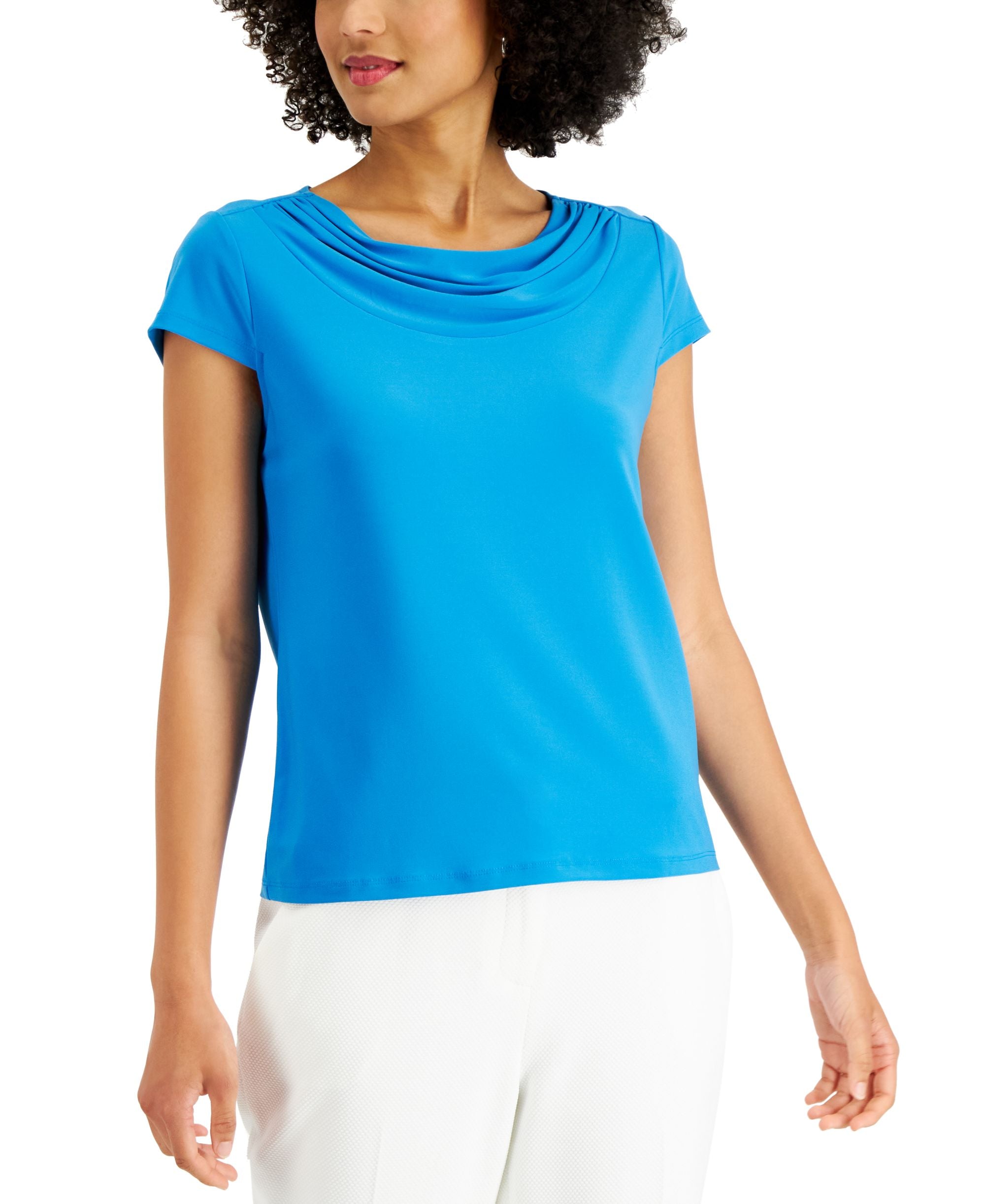 Petite Cowl Neck Cap Sleeve Top