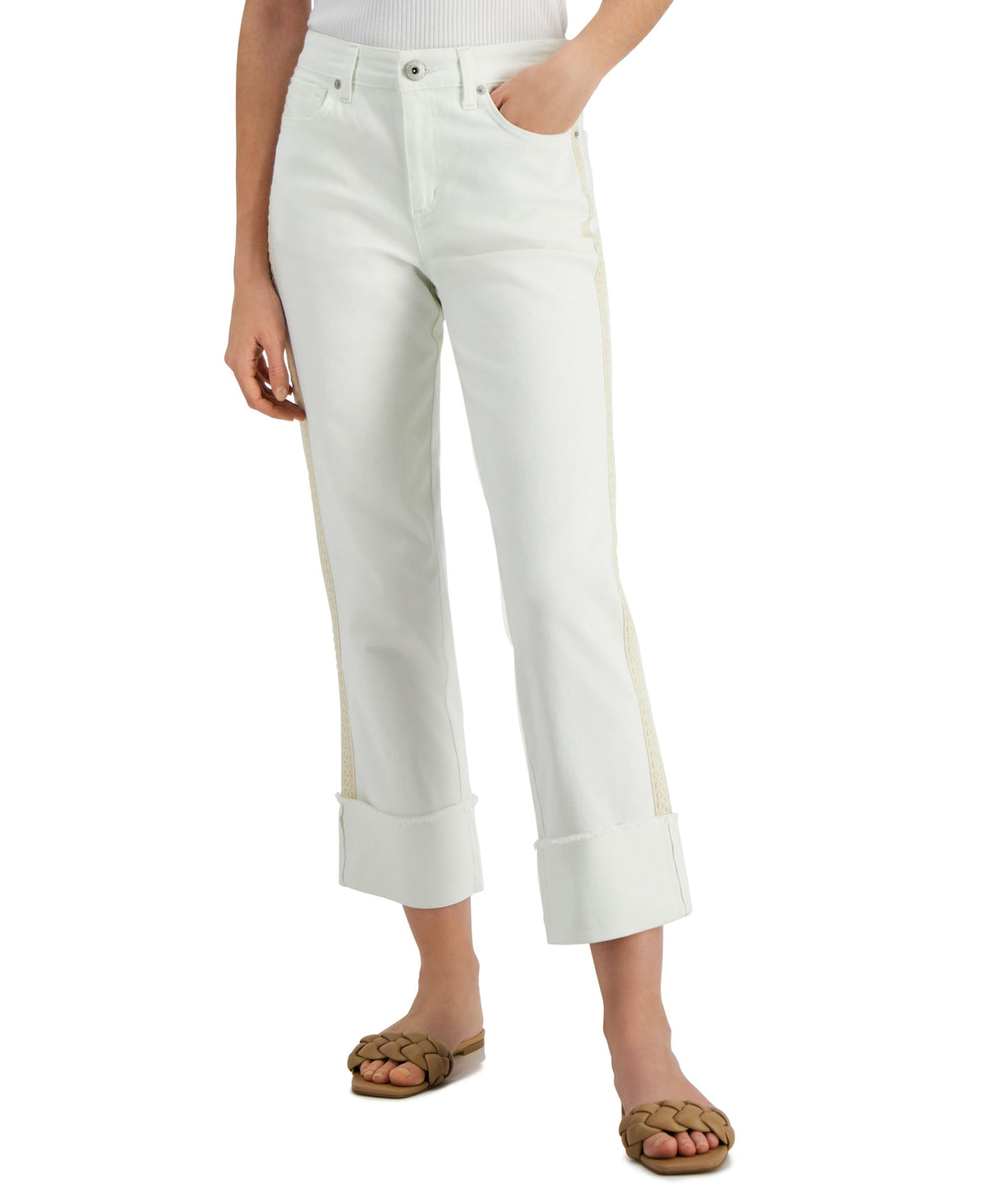 INC International Concepts Womens High Rise Crochet Stripe Crop Jeans
