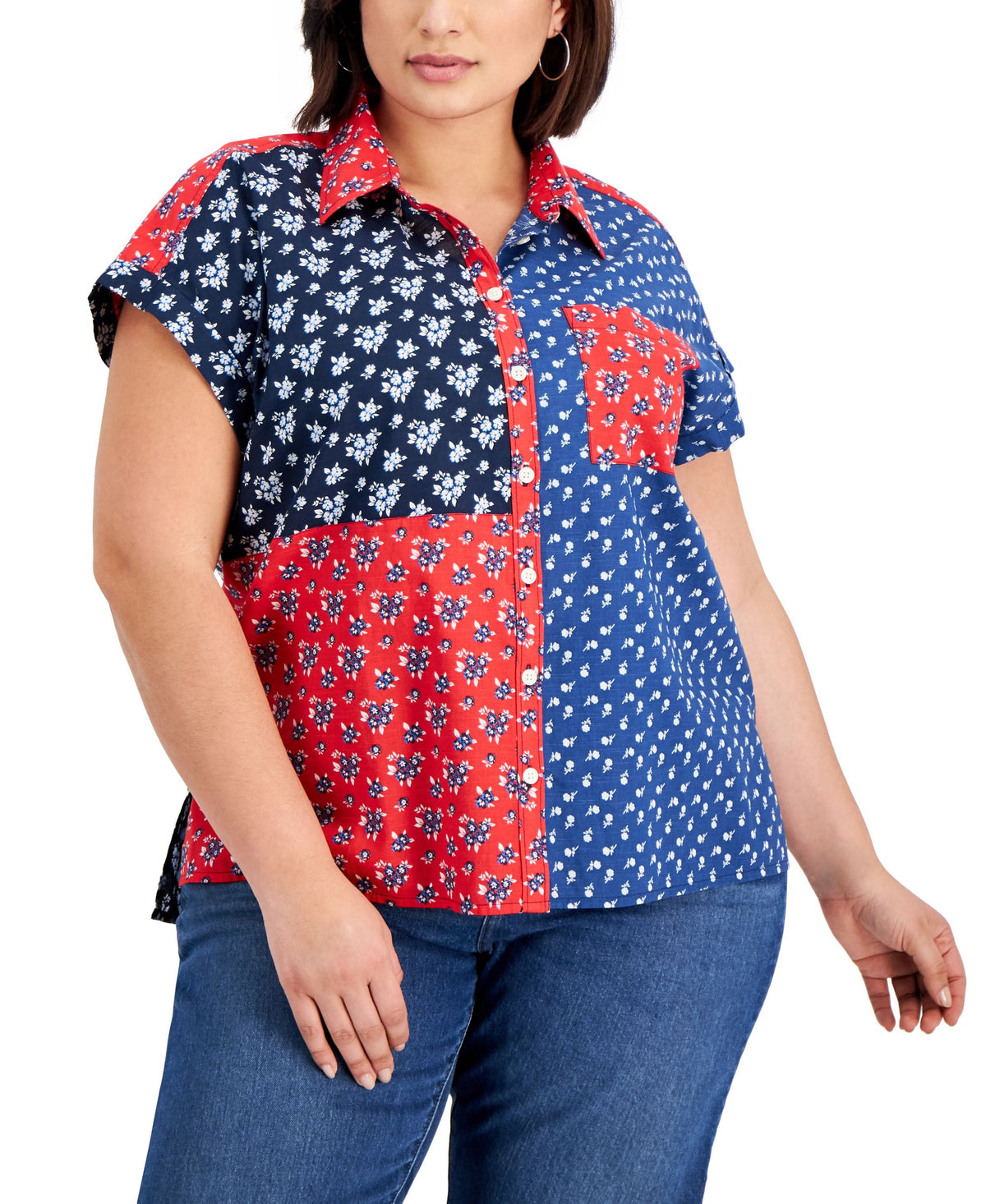 Style & Co Plus Size Printed Cotton Camp Shirt