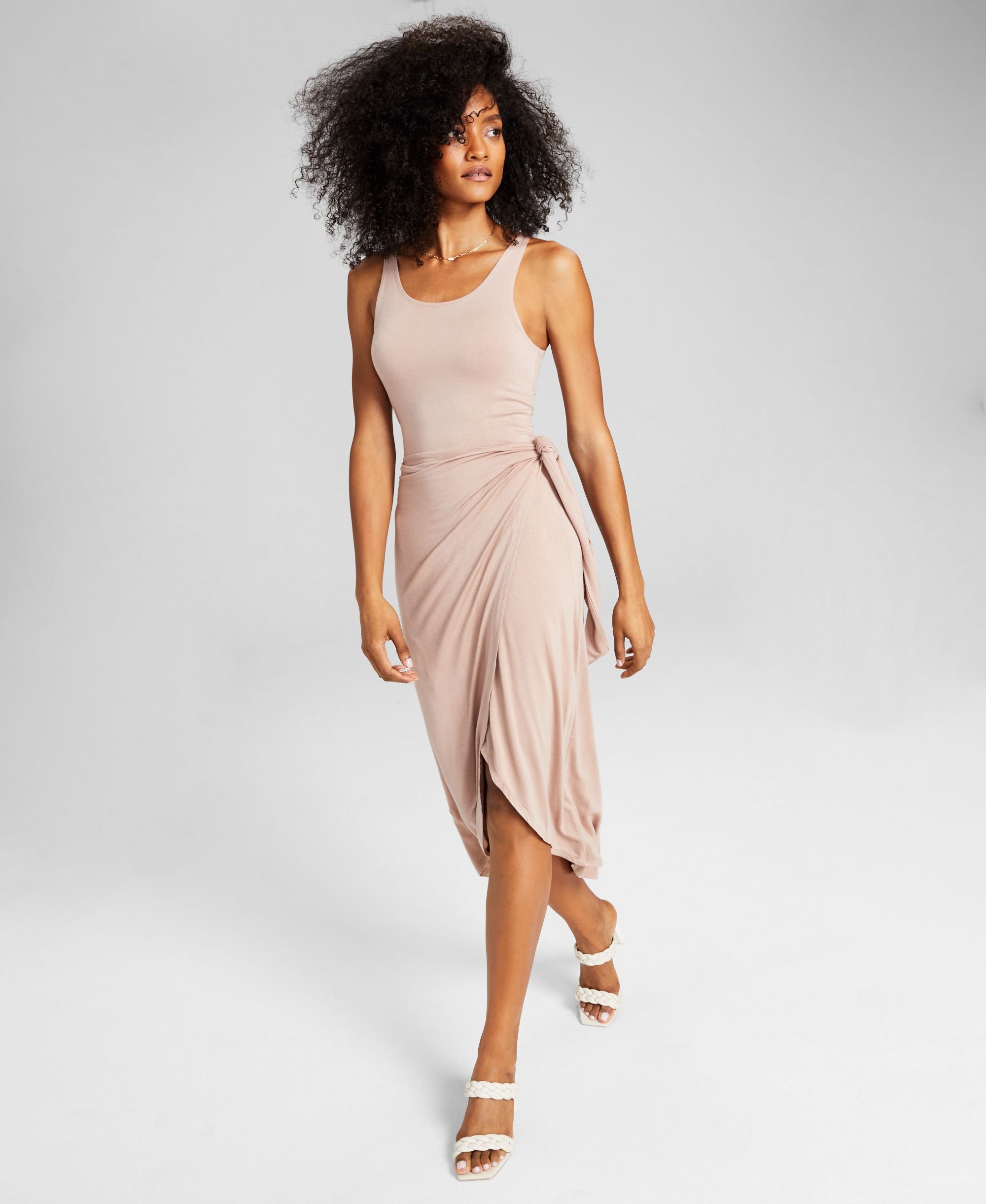 Women's Knit Side-Tie Tulip Midi Dress