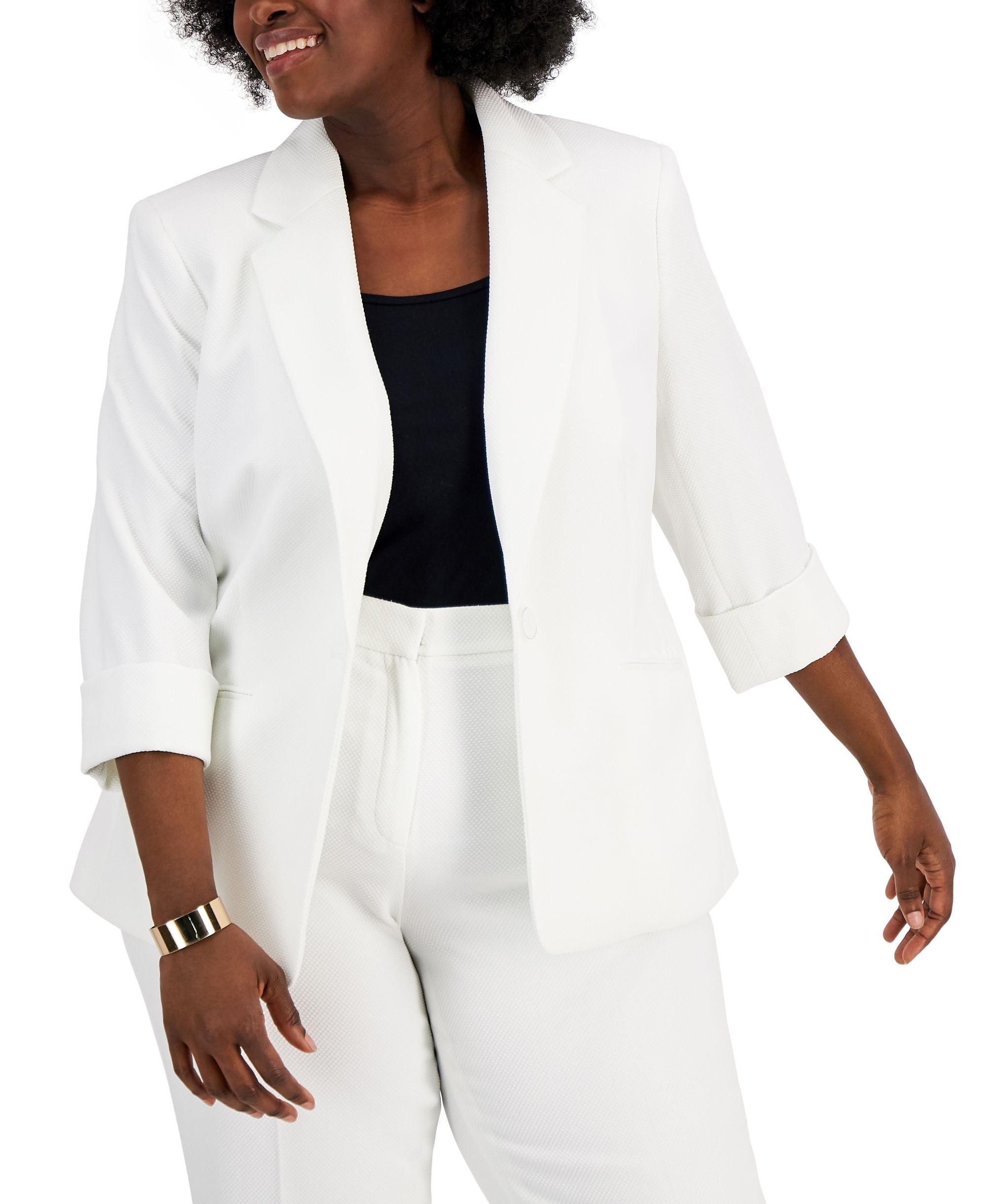 Kasper Plus Size Textured Pique One Button Blazer