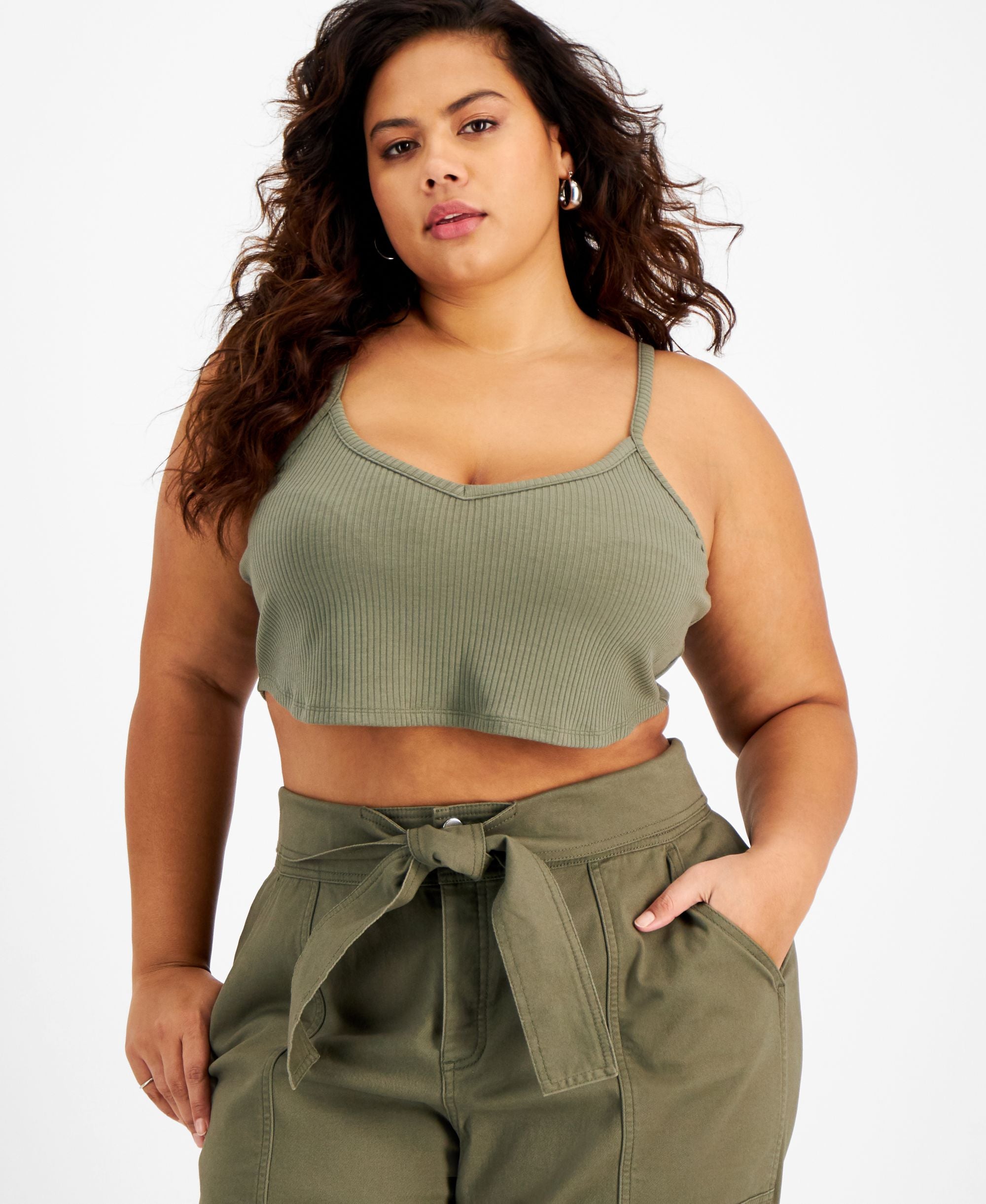 Bar III Plus Size Ribbed Knit Crop Top