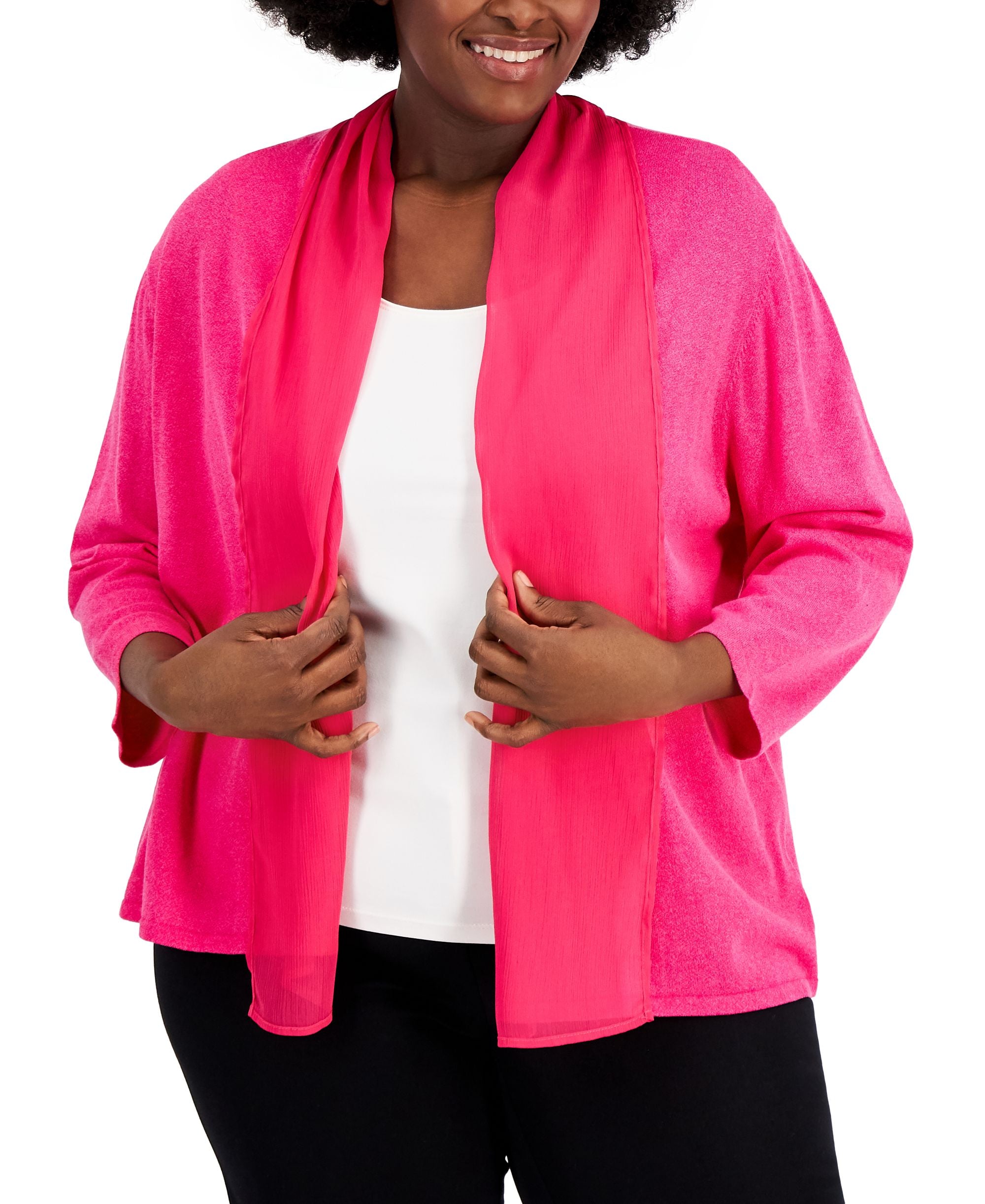 Kasper Plus Size Open Front Long Sleeve Jacket