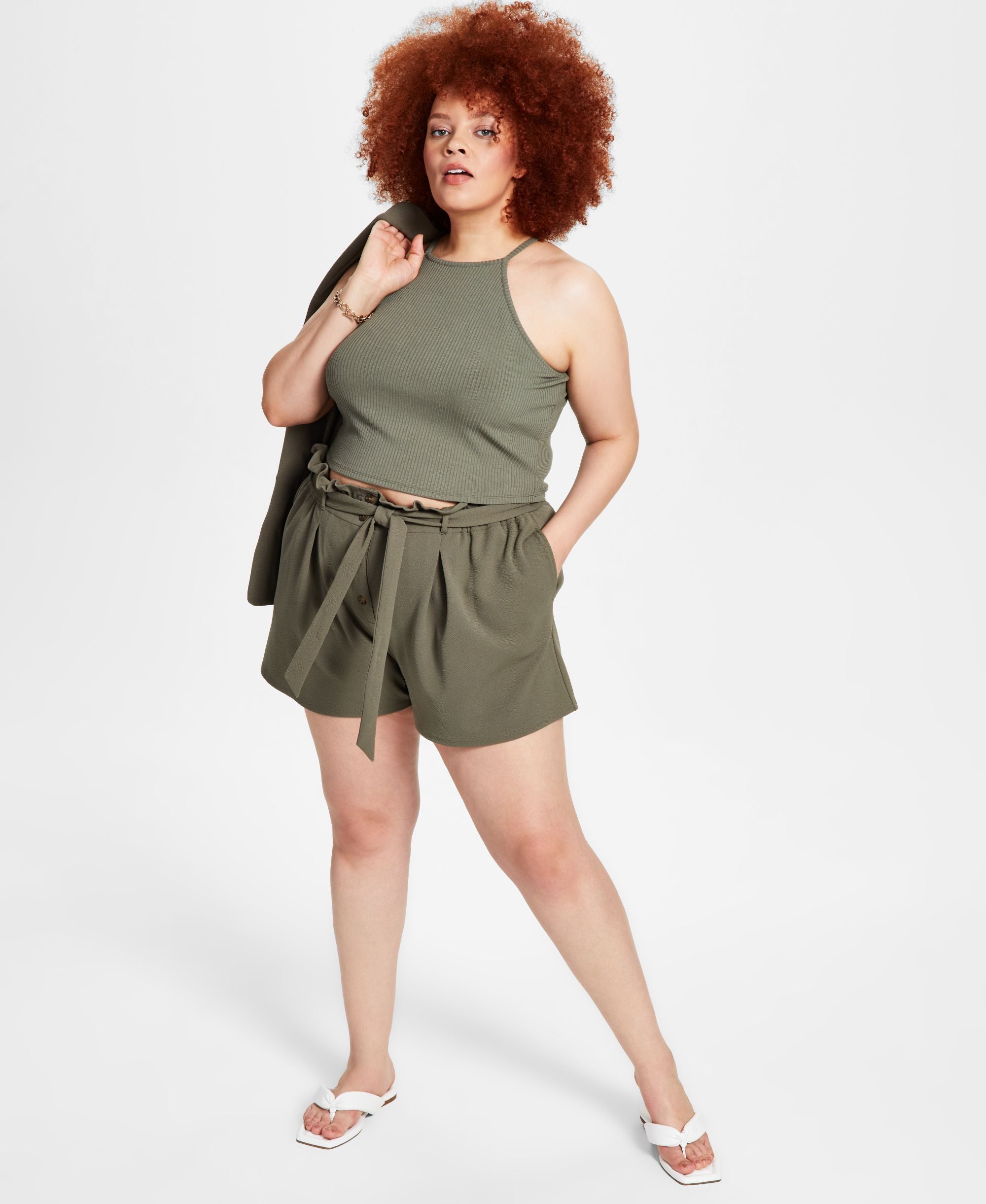 Bar III Trendy Plus Size High Rise Shorts