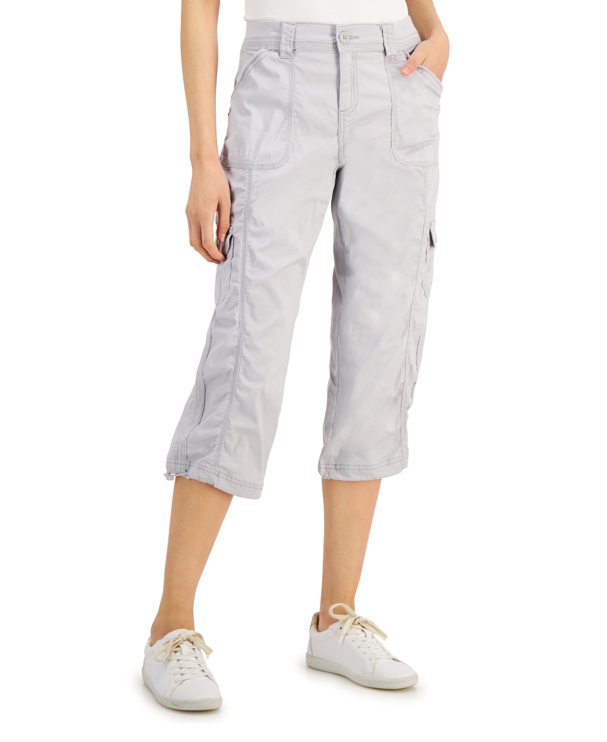 Petite Mid Rise Bungee-Hem Capri Pants