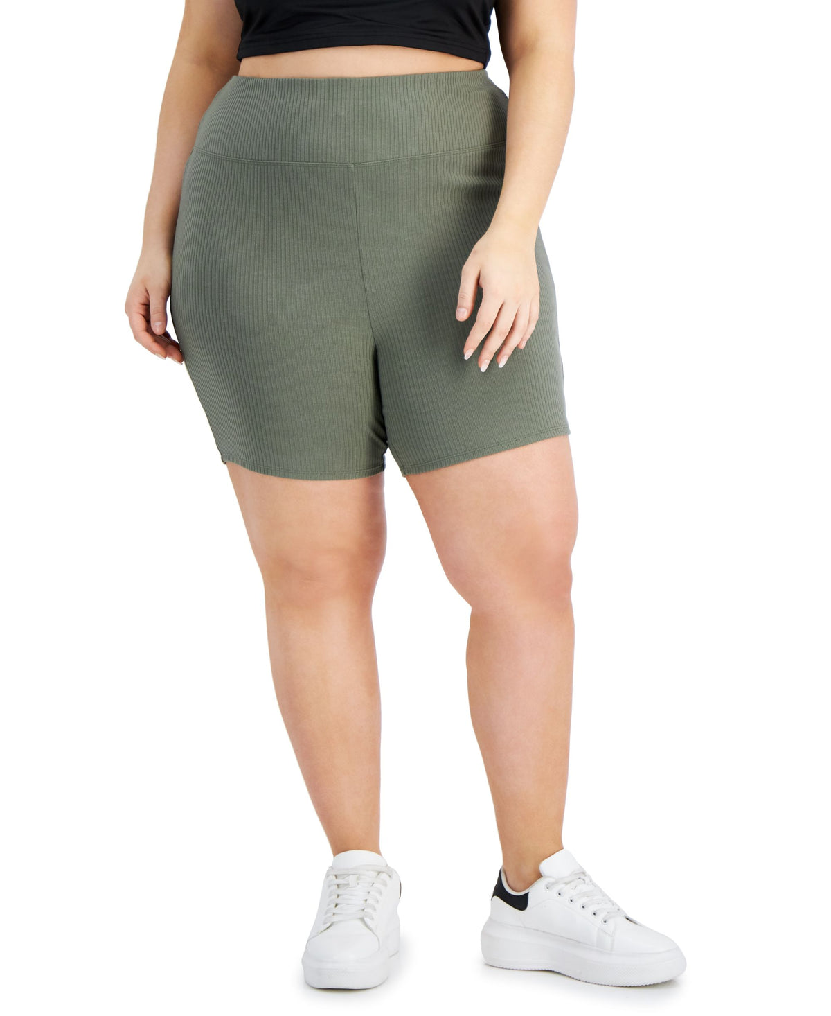 Bar III Trendy Plus Size Ribbed Bike Shorts