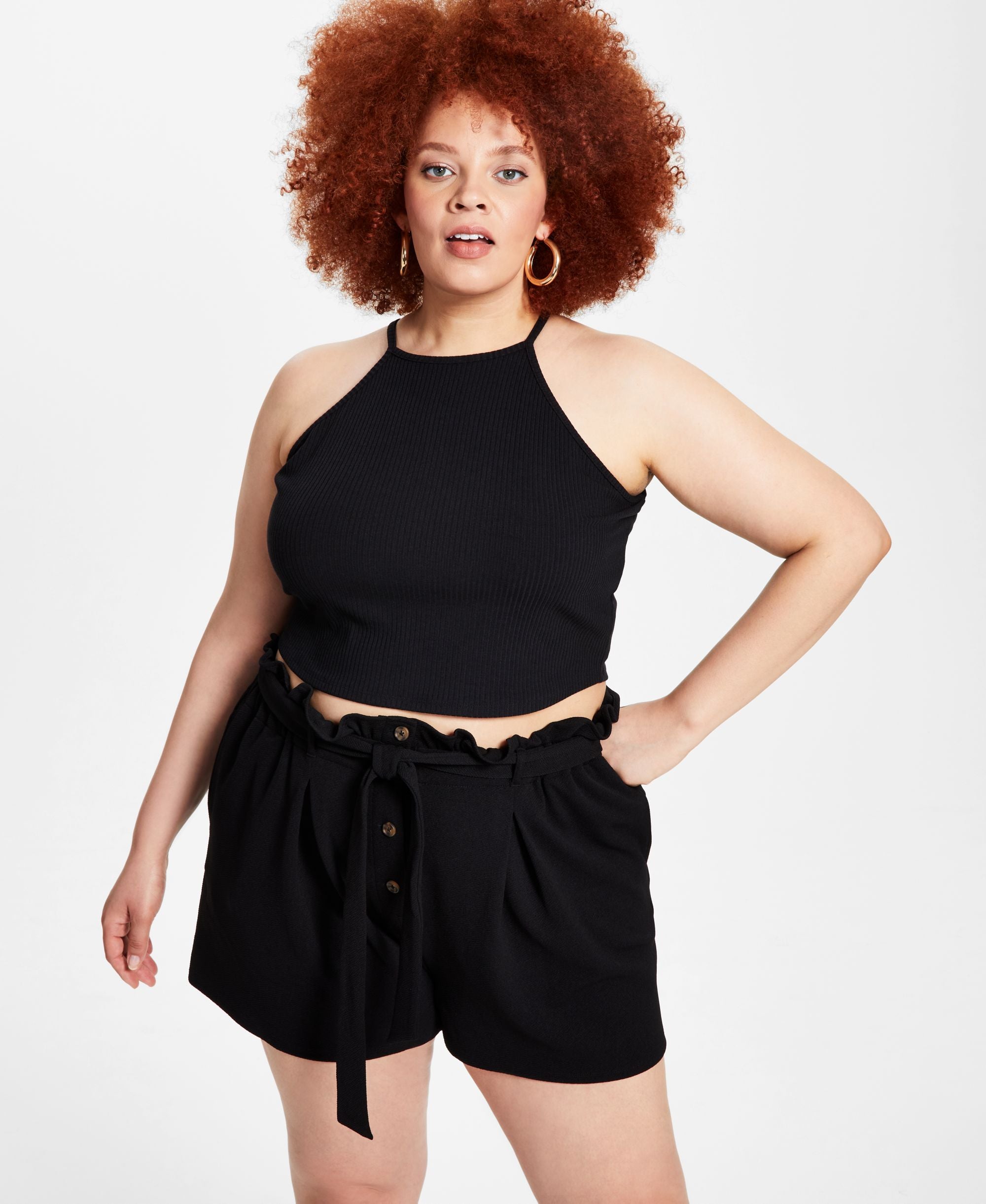 Bar III Trendy Plus Size Ribbed Halter Tank Top