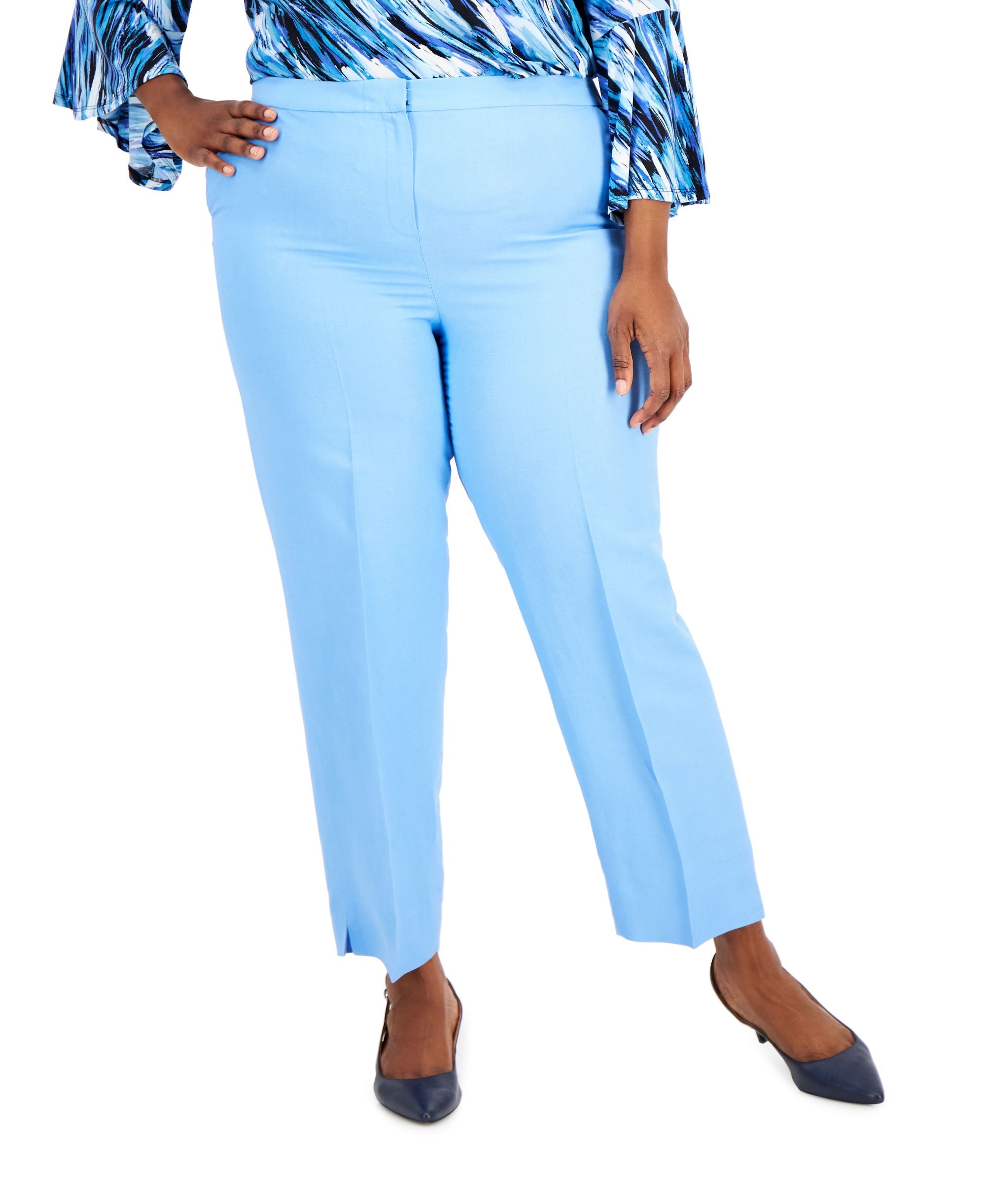 Kasper Plus Size Linen Straight Leg Ankle Pants