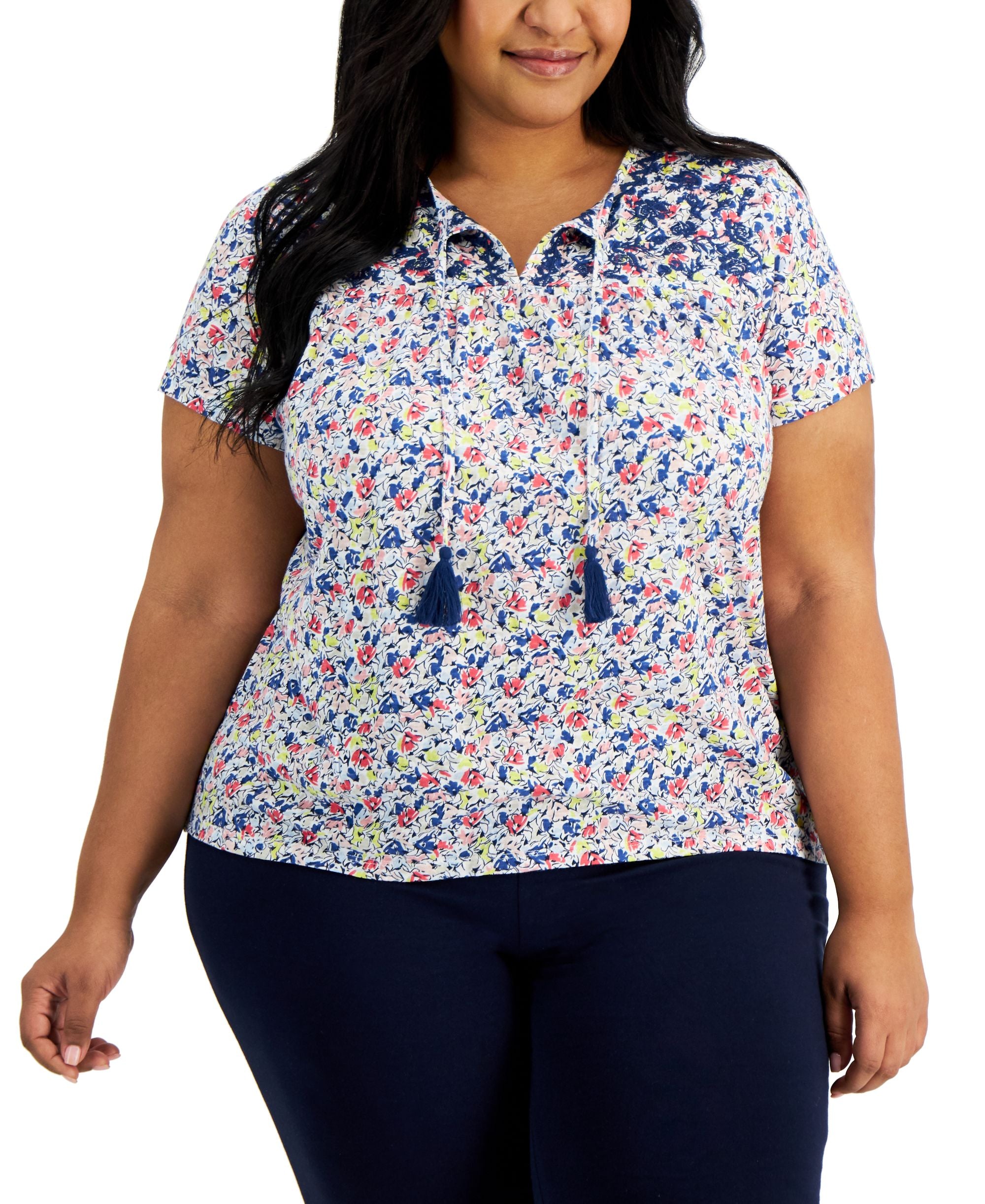 Style & Co Plus Size Embroidered Tassel T-Shirt