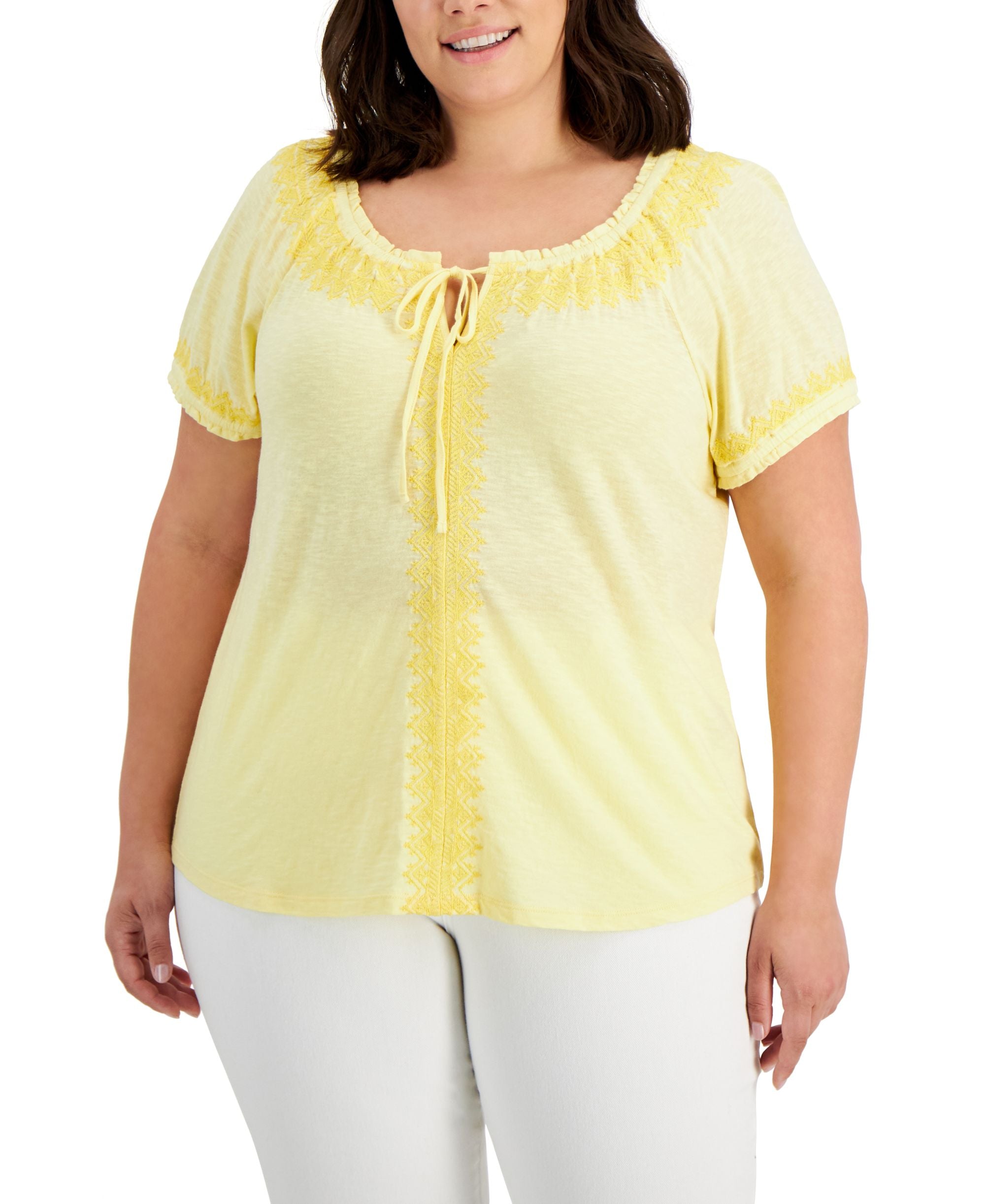 Style & Co Plus Size Tie Neck Top