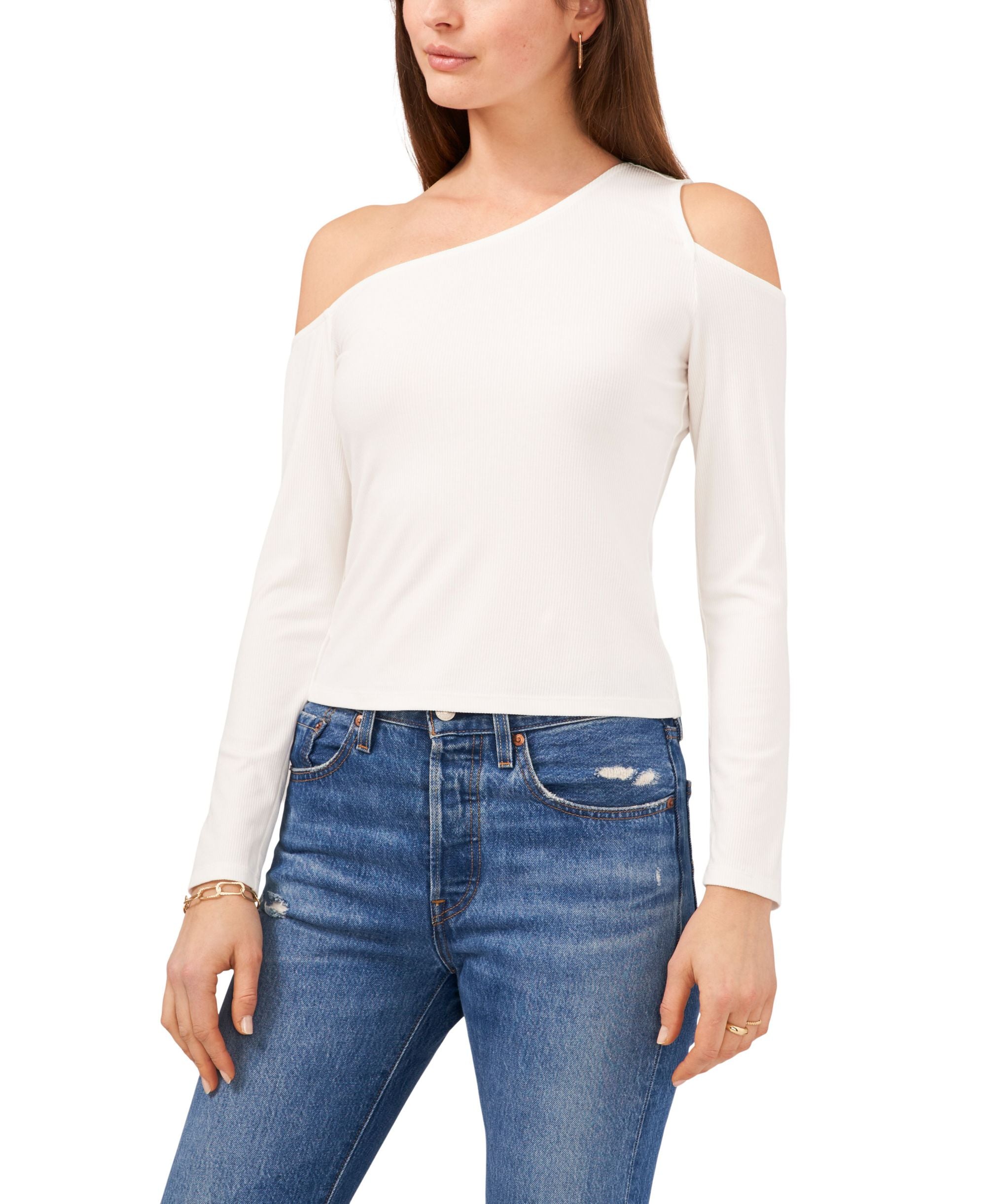 1.State Long Sleeve Asymmetrical One Shoulder Top