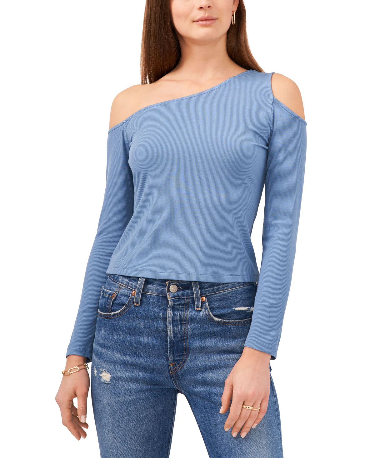 1.State Long Sleeve Asymmetrical One Shoulder Top